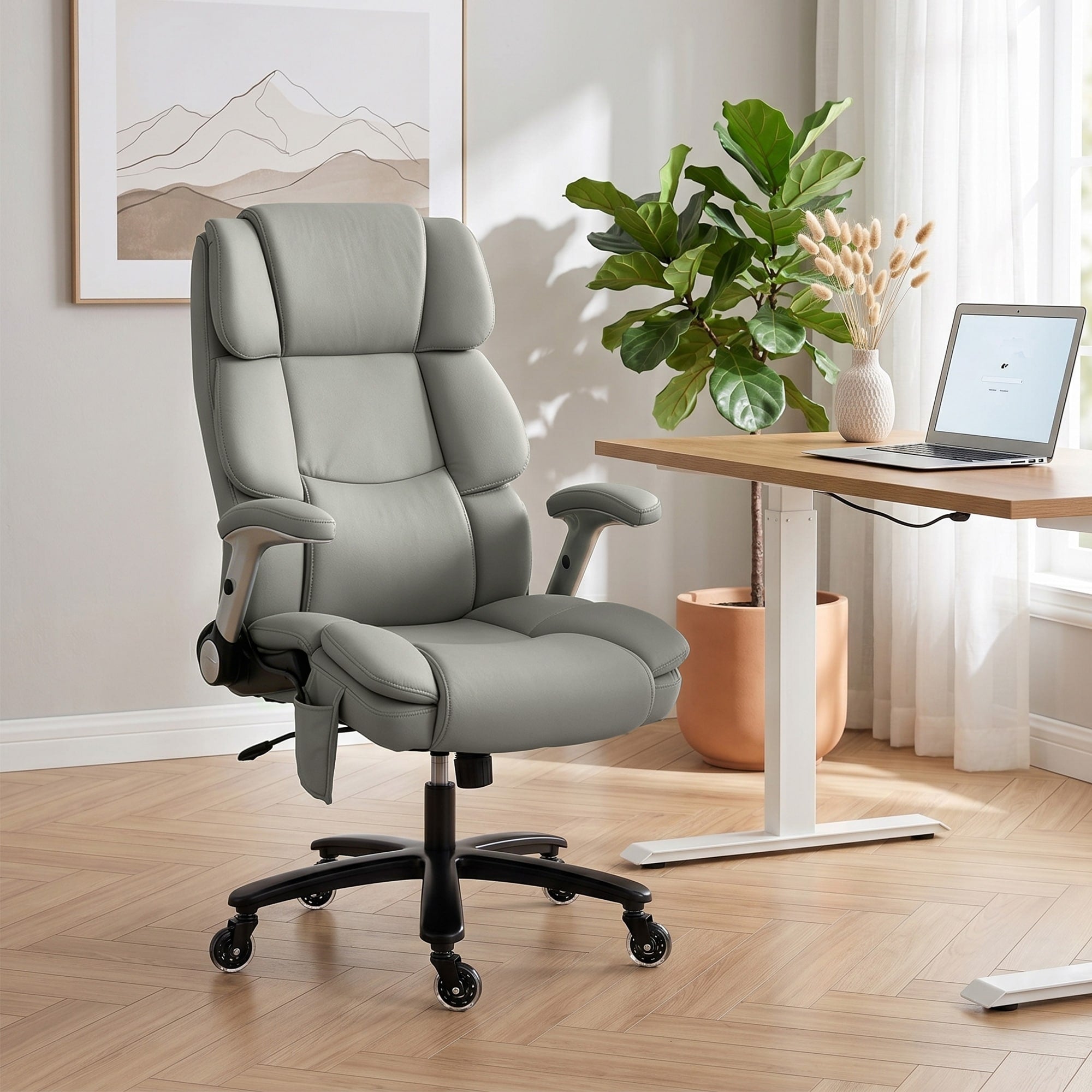 Homcom Heavy Duty Office Chair 400Lbs With Airbag Lumbar Support Pet Friendly Fabric Big And Tall Desk Chair