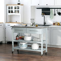 Homcom Country Style Kitchen Island Rustic Rolling Storage Cart On Wheels With Stainless Steel Top