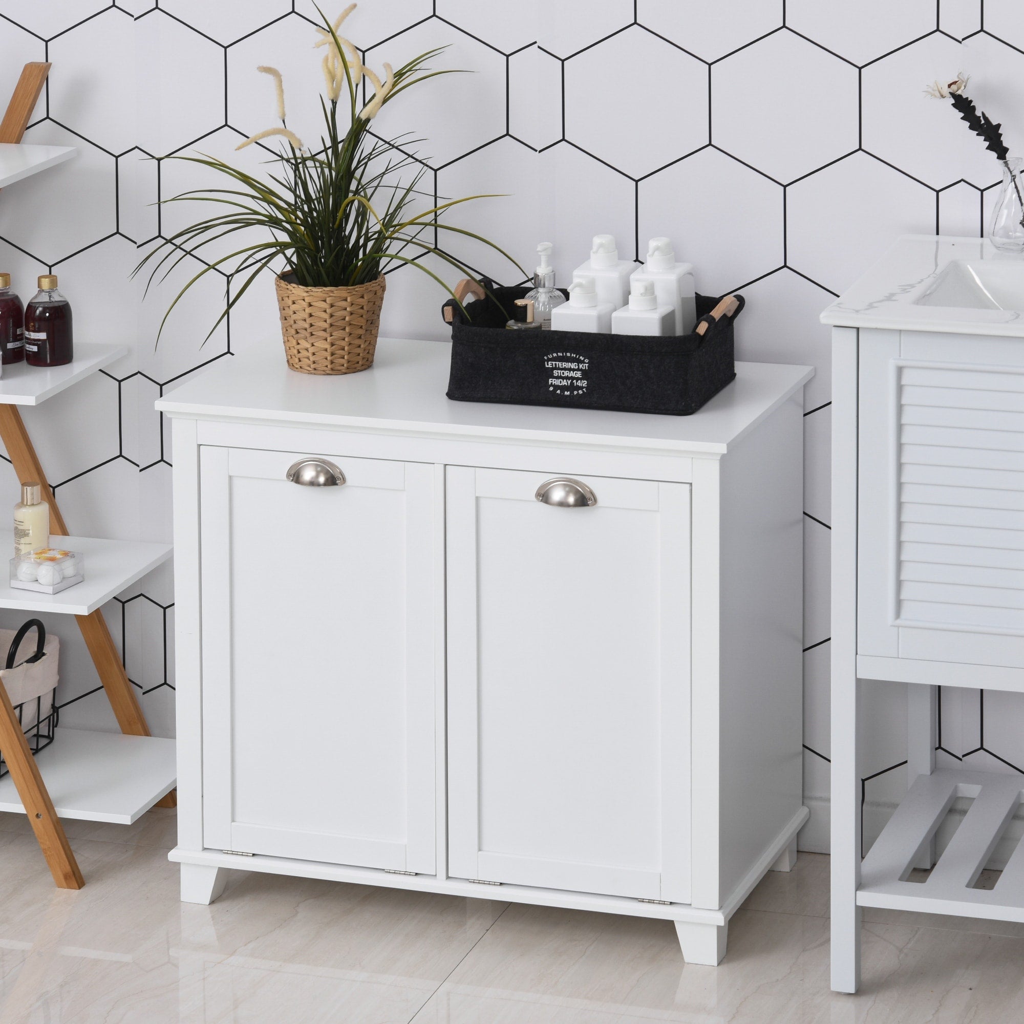 Homcom Laundry Room Organization And Storage Cabinet Freestanding Furniture With 2 Tilt Out Hamper Design White