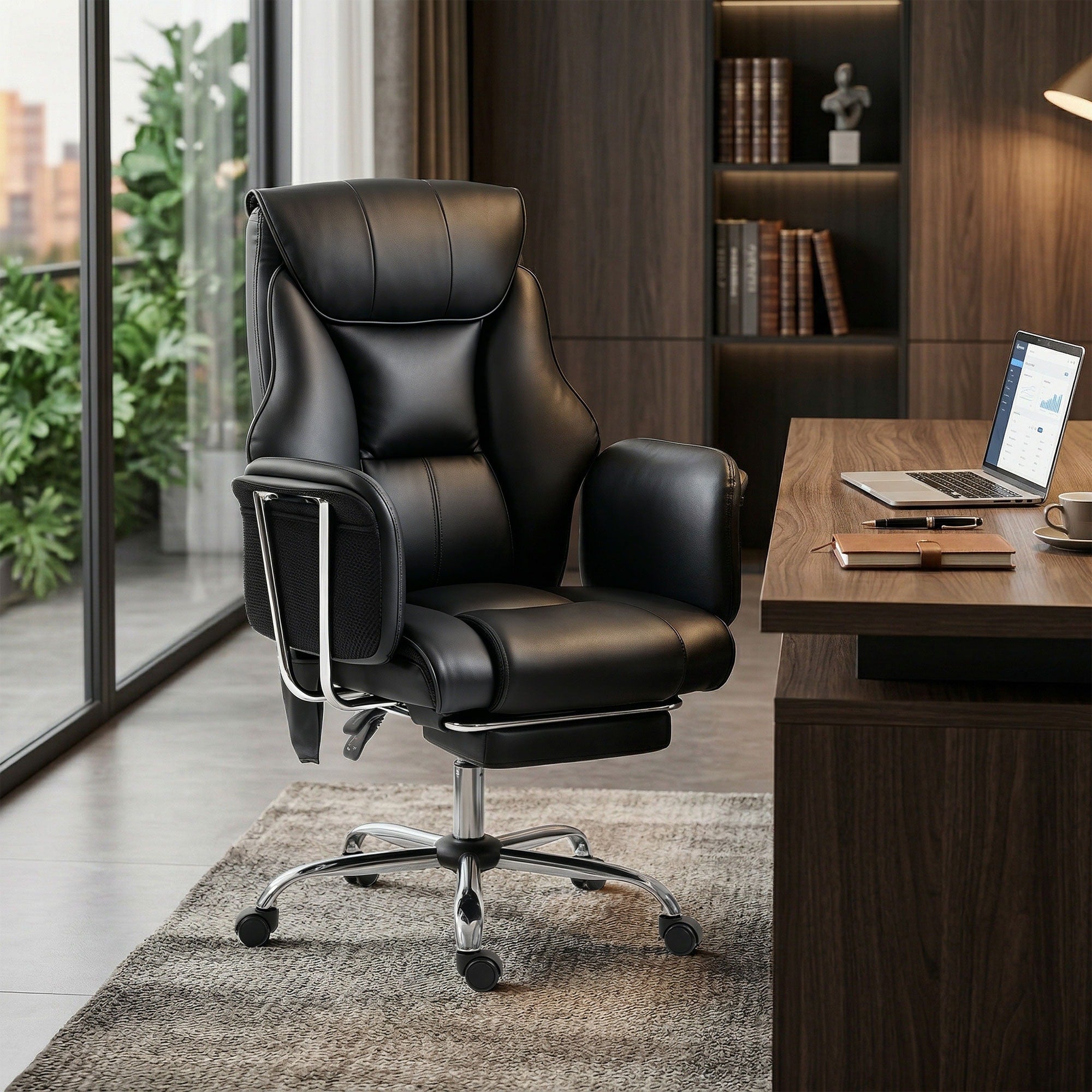 Homcom Massage Office Chair With 6 Point Vibration Overstuffed Reclining Desk Chair With High Back Adjustable Height Black