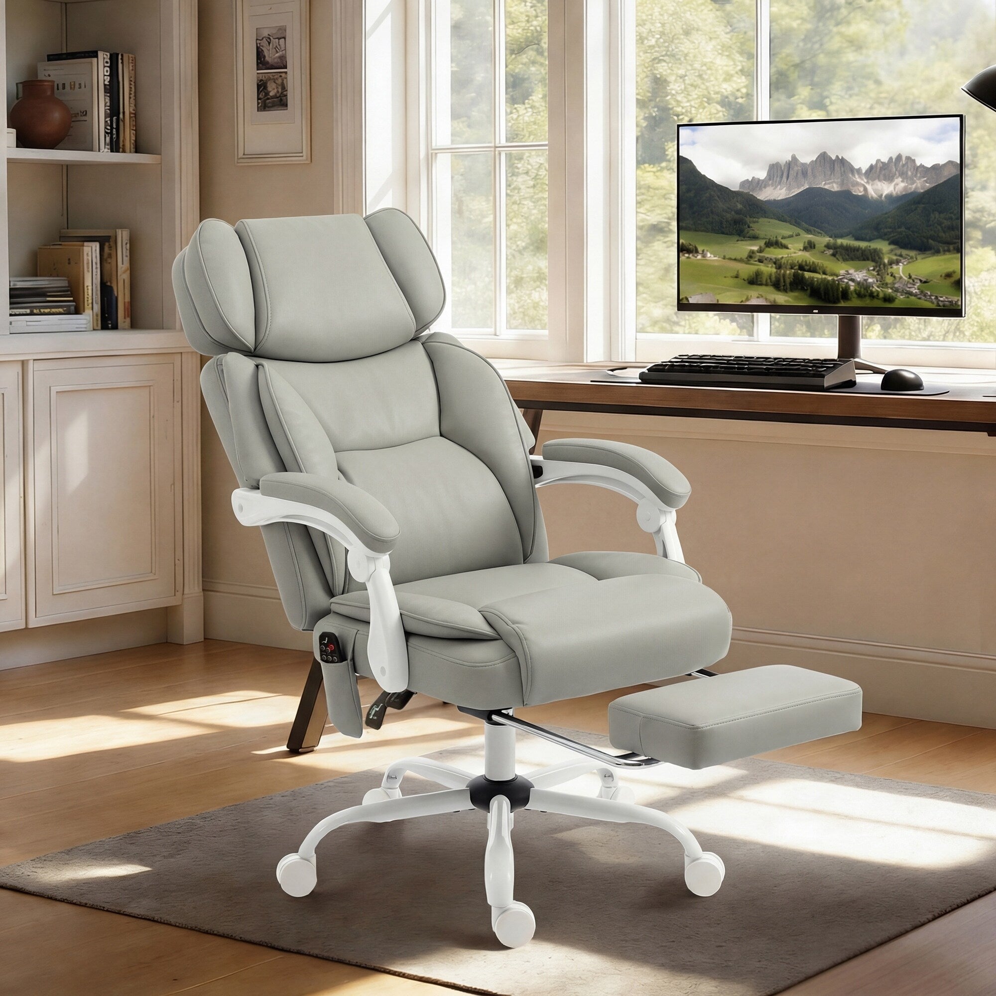 Homcom Massage Office Chair With Lumbar Heat Ergonomic Executive Desk Chair With Footrest 6 Points Vibration High Back Pu