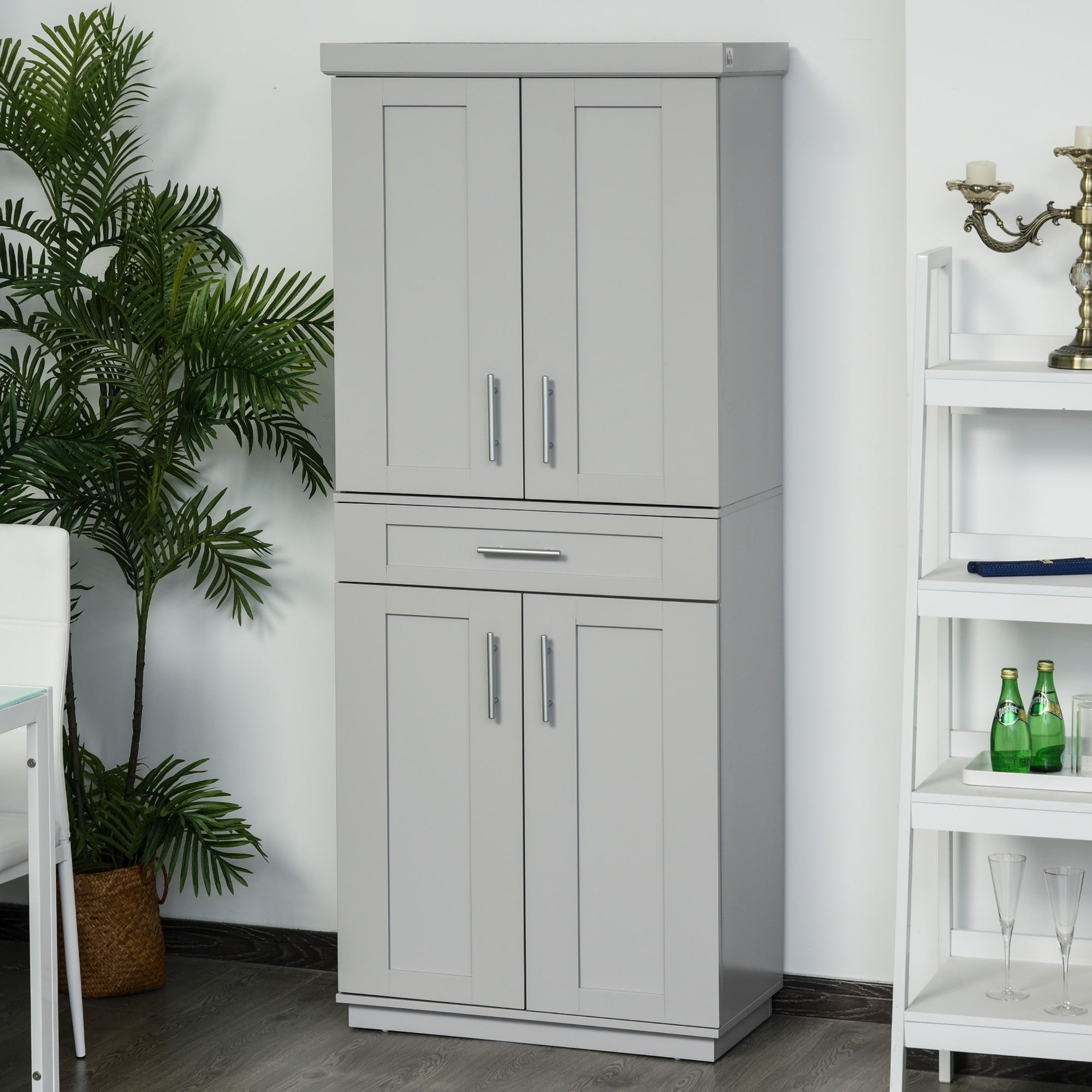 Homcom Modern Kitchen Pantry Freestanding Cabinet Cupboard With Doors And Shelves Adjustable Shelving