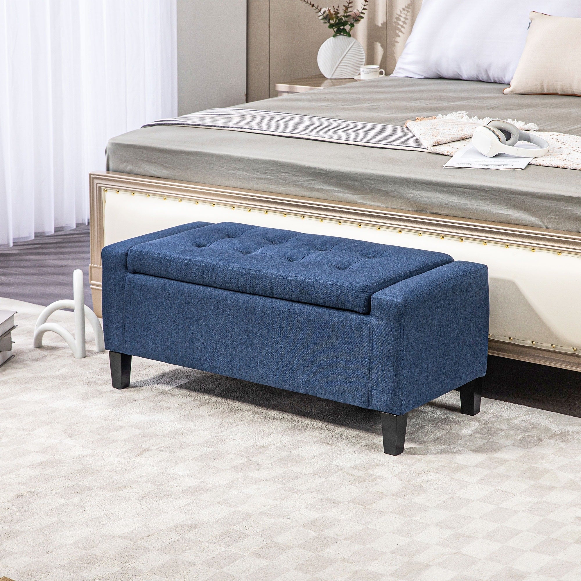 Homcom Linen Storage Ottoman Bench Storage Chest Tufted Ottoman Cube With Flipping Top