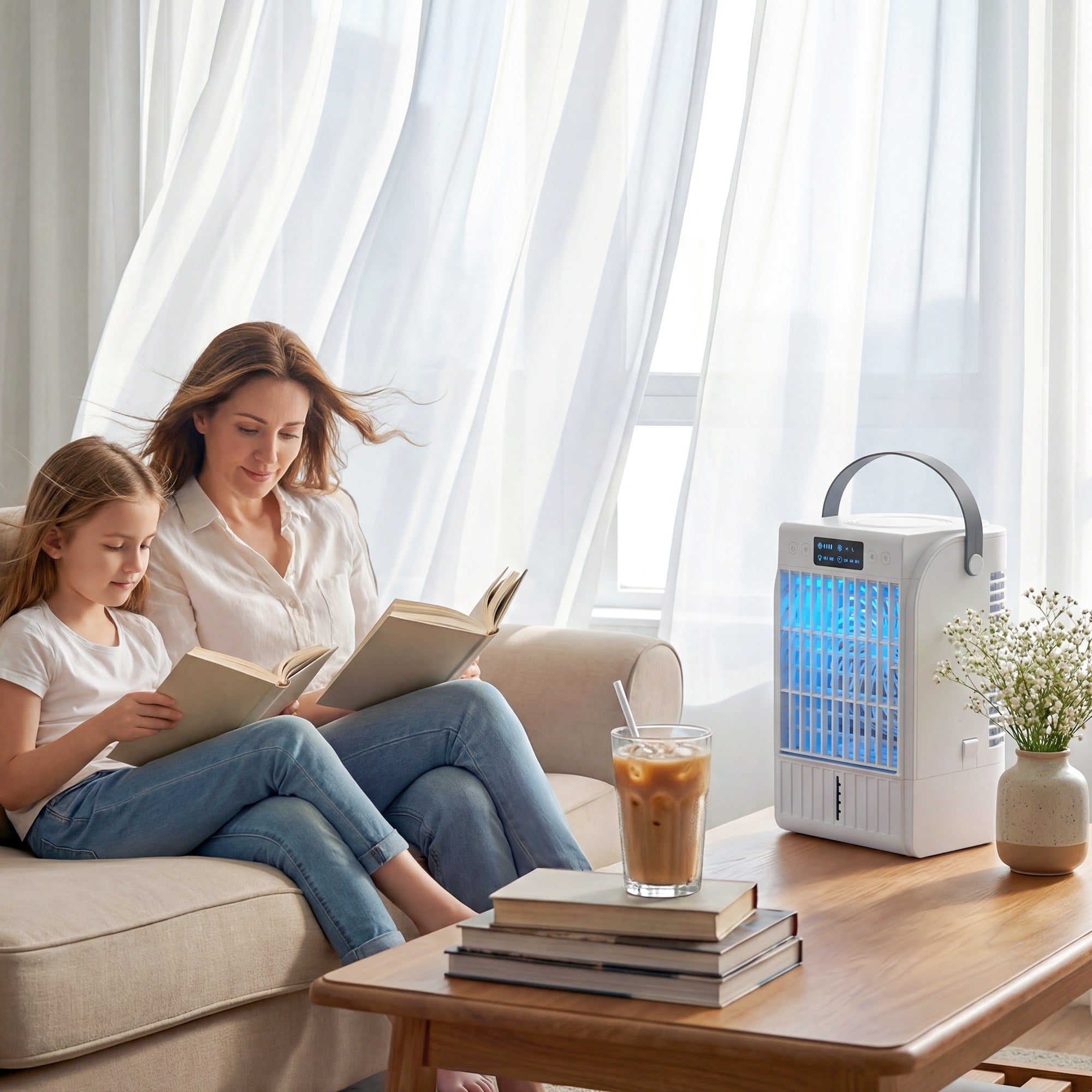 Homcom Portable Air Conditioner 4 In 1 Mini Air Cooler With 4 Wind Speed 2 Mist Mode Led Light For Home Bedroom