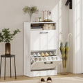 Homcom Shoe Cabinet With 2 Flip Drawers And Open Shelf Narrow Shoe Storage Cabinet With Adjustable Dividers White