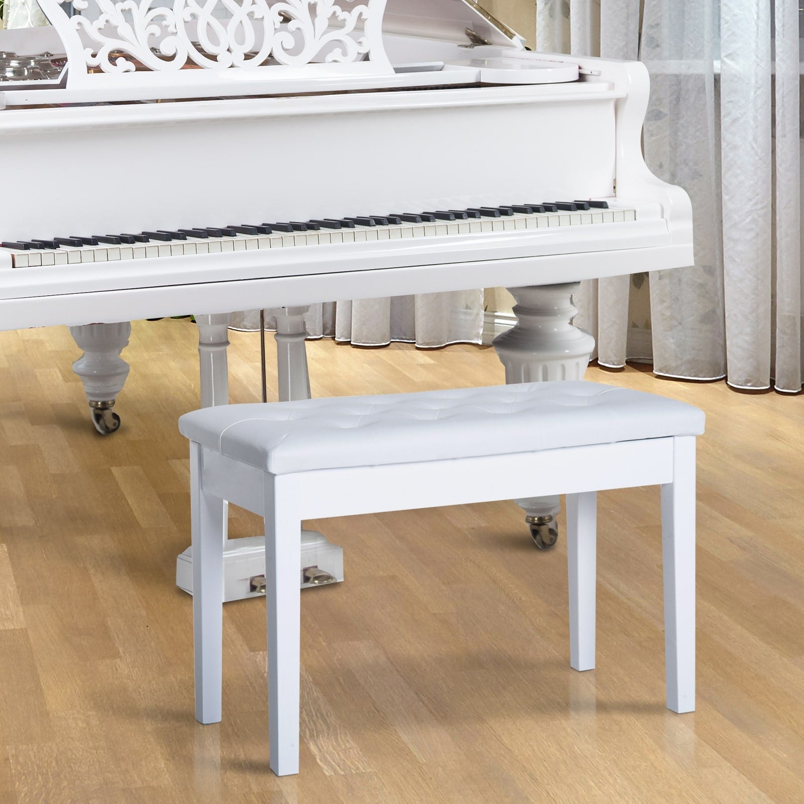 Homcom Faux Leather Padded Double Duet Piano Bench W Music Storage