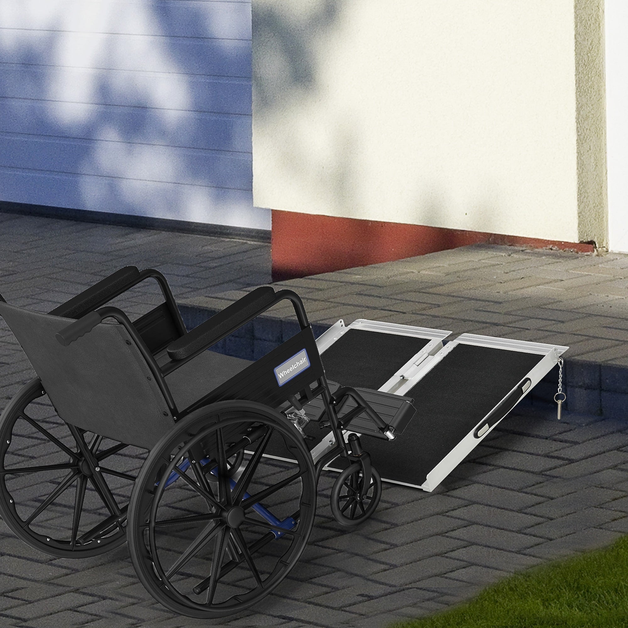 Homcom Wheelchair Ramp 2Ft Folding Aluminum Threshold Ramp With Non Slip Surface Transition Plate 594Lbs