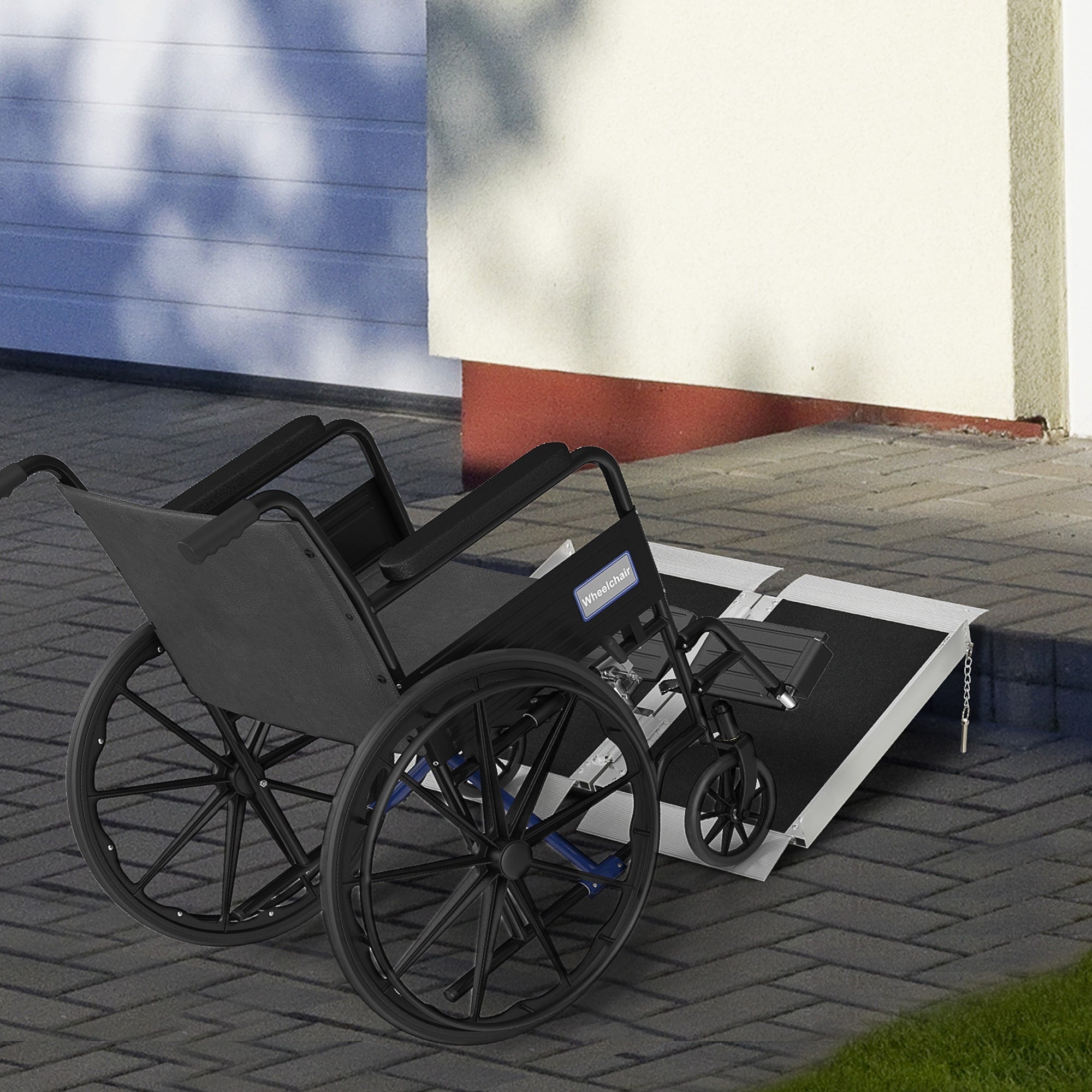 Homcom Wheelchair Ramp 2Ft Folding Aluminum Threshold Ramp With Non Slip Surface Transition Plates Above And Below