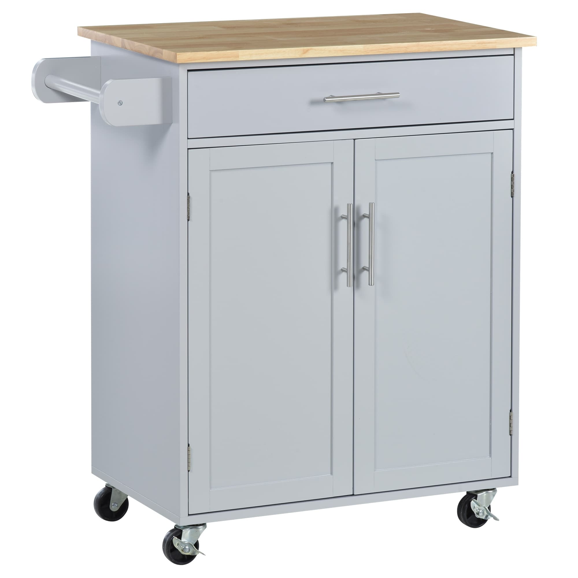 Homcom Kitchen Cabinet Island With Large Countertop Storage Space And Omni Directional Castor Wheels