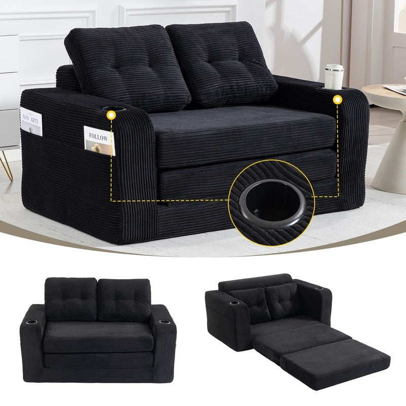 Homefun 2 In 1 Convertible Sofa Bed Corduroy Upholstered Compressed Sofa Bed For Living Room