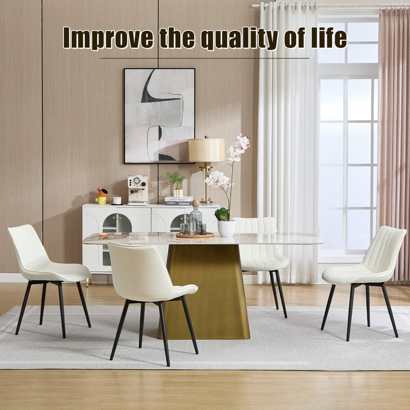 Homefun Pu Leather Upholstered Stripes Sturdy Metal Frame Dining Chairs Set Of 4