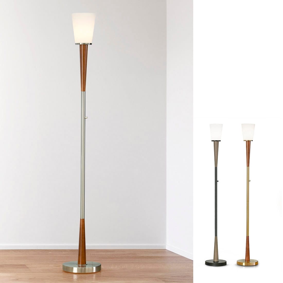 Homeglam Century 72 Wood Torchiere Floor Lamp Dimmer With Led Bulb.