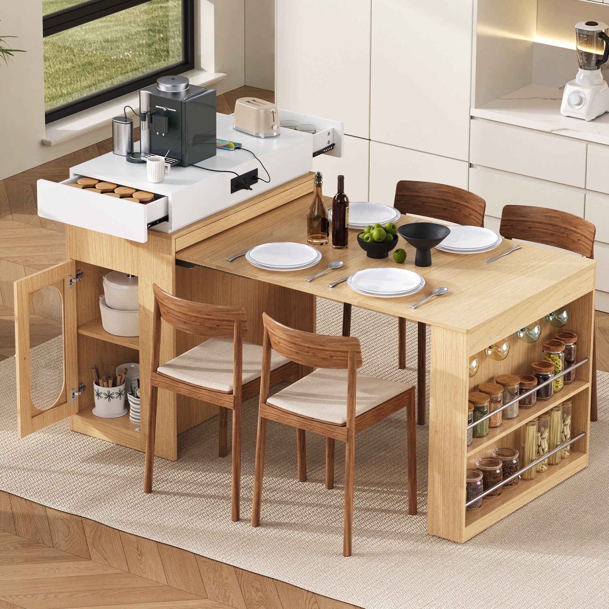Homylin Extendable Kitchen Island Table With Storage Power