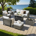 Hooowooo 7 Piece Patio Furniture Wicker Sofa Conversation Set Fire Pit Table