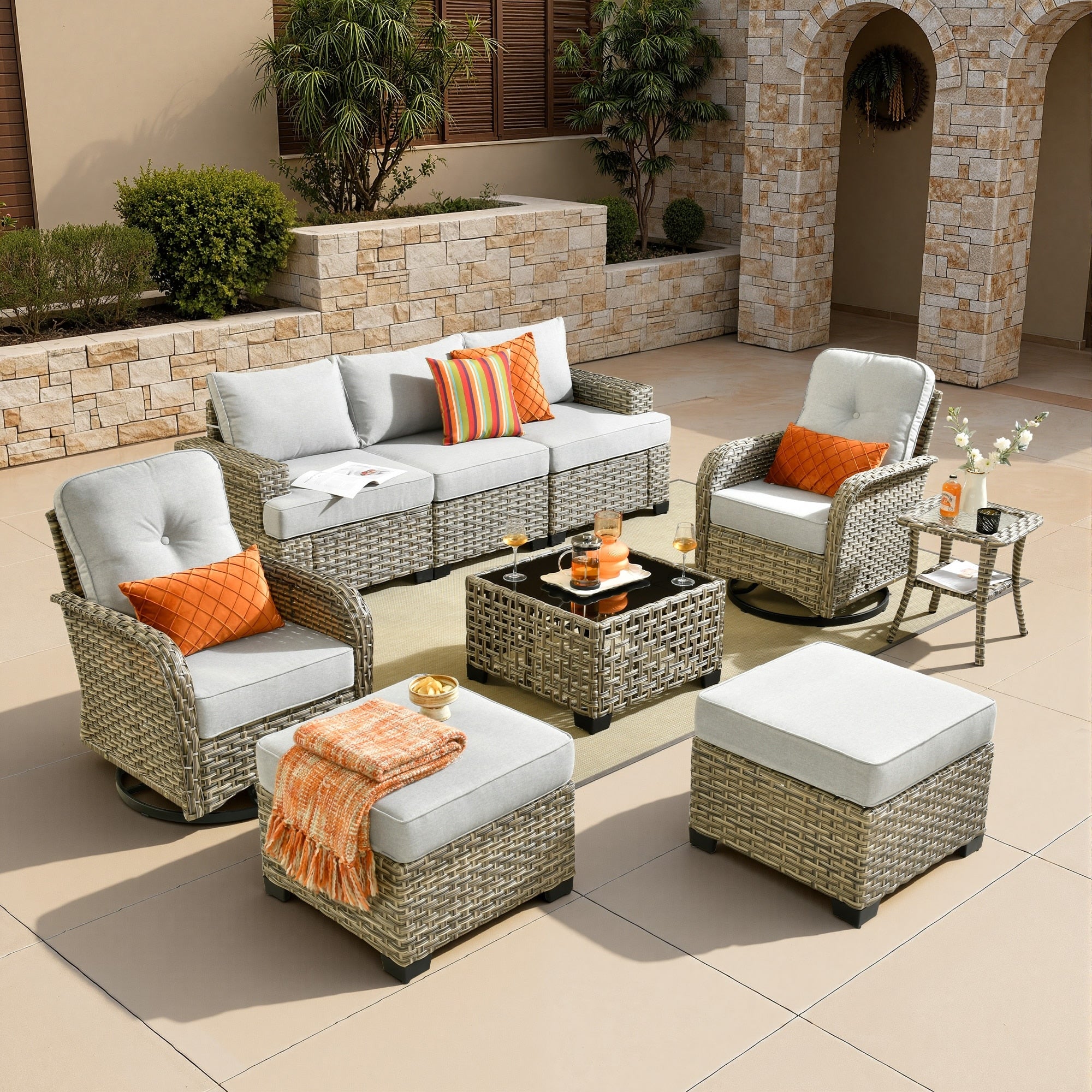 Hooowooo 9 Piece Patio Swivel Chair Conversation Set