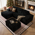 Hooowooo Modern Sparkly Velvet Fabric Chaise Sofa Couch With Ottoman