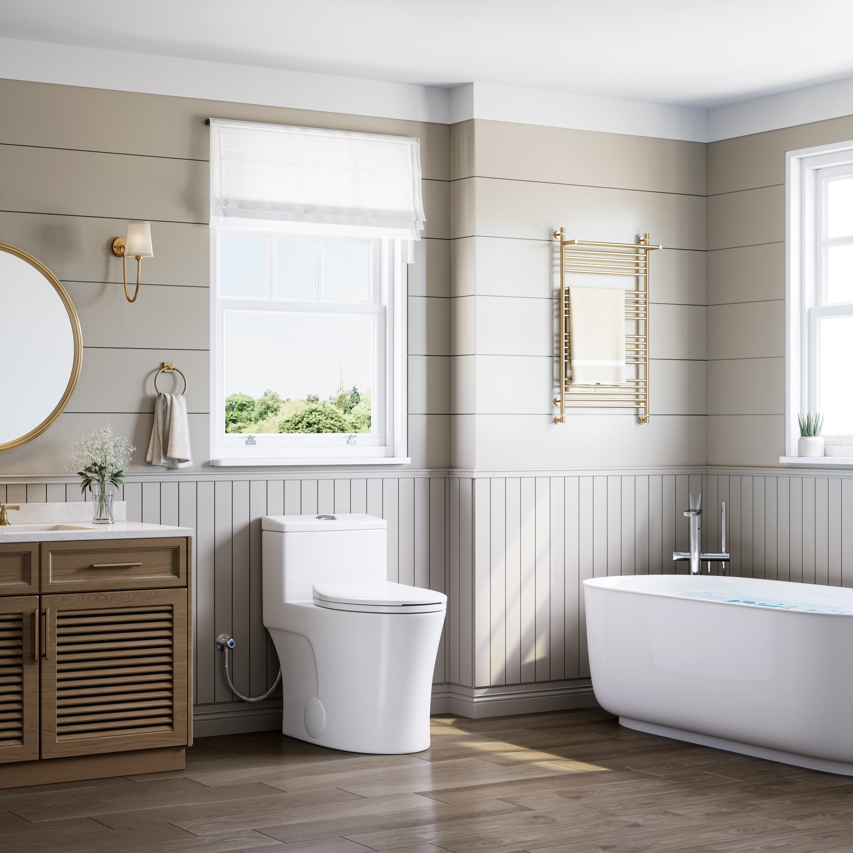 Horow 1 Piece Dual Flush Elongated Toilet Matte White 0.8 1.28 Gpf Ada Height Soft Close Seat N A
