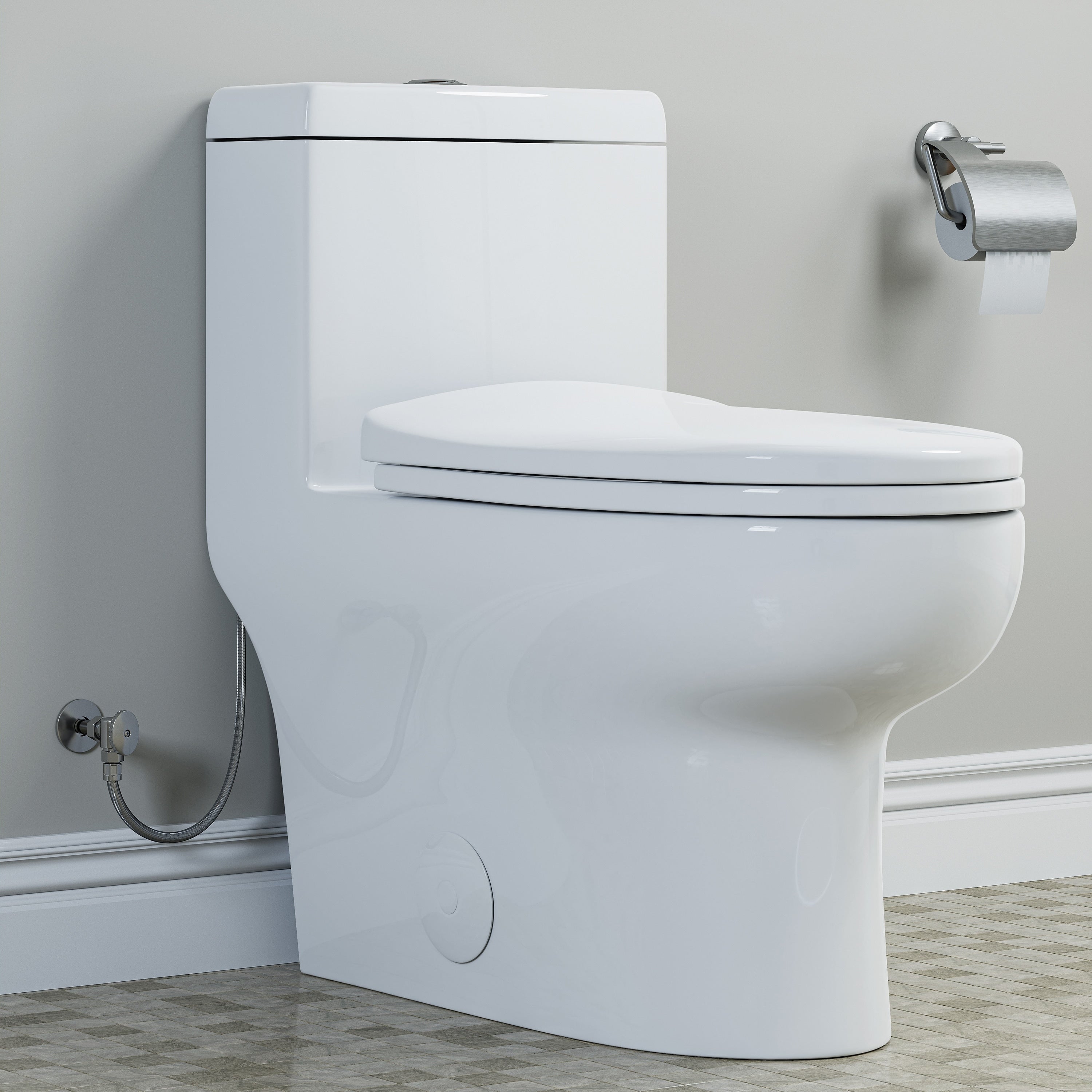 Horow 1 Piece High Efficiency Dual Flush Elongated Toilet White 1.1 1.6 Gpf Soft Close Seat N A