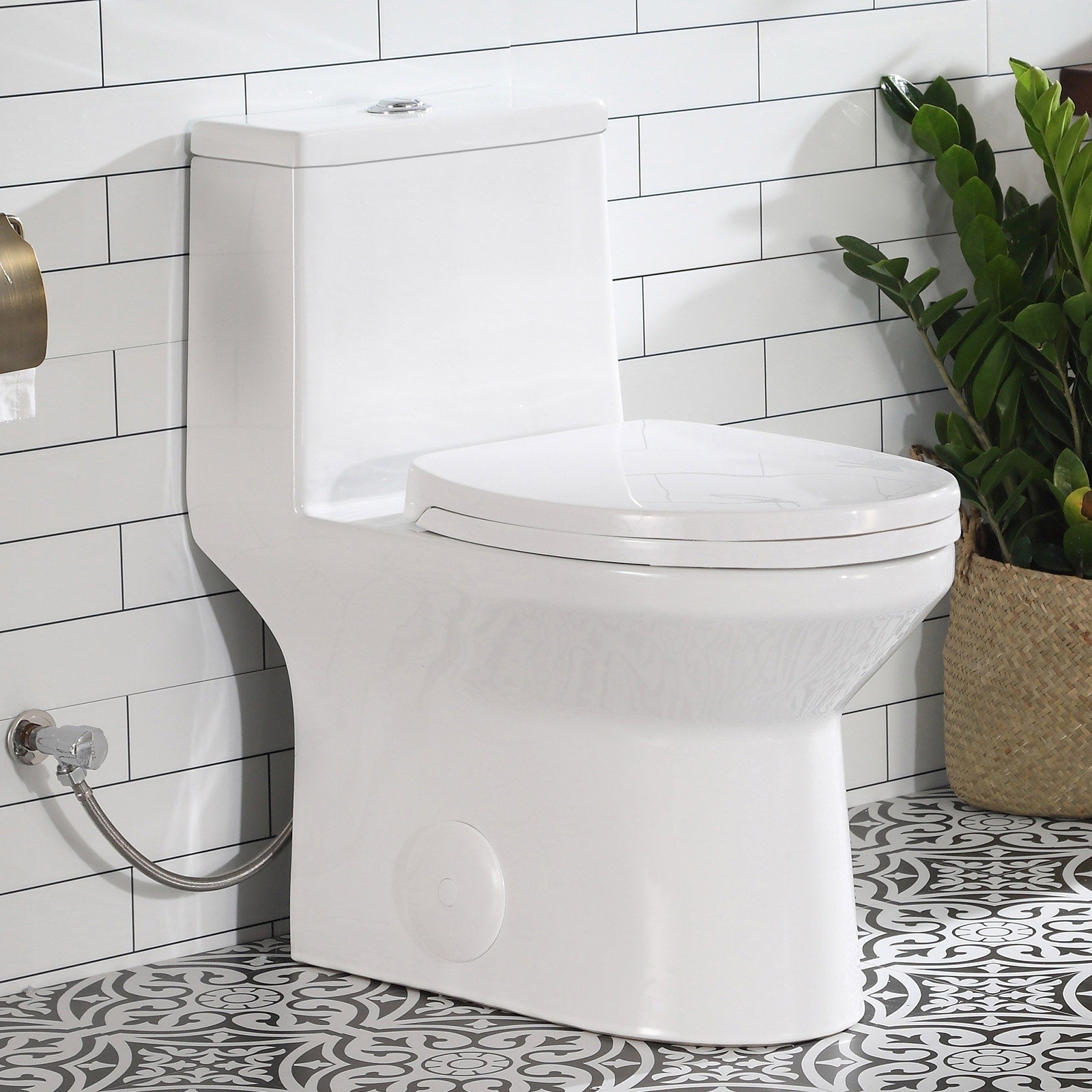 Horow 1 Piece High Efficiency Dual Flush Elongated Toilet White Soft Close Seat Ada Height N A