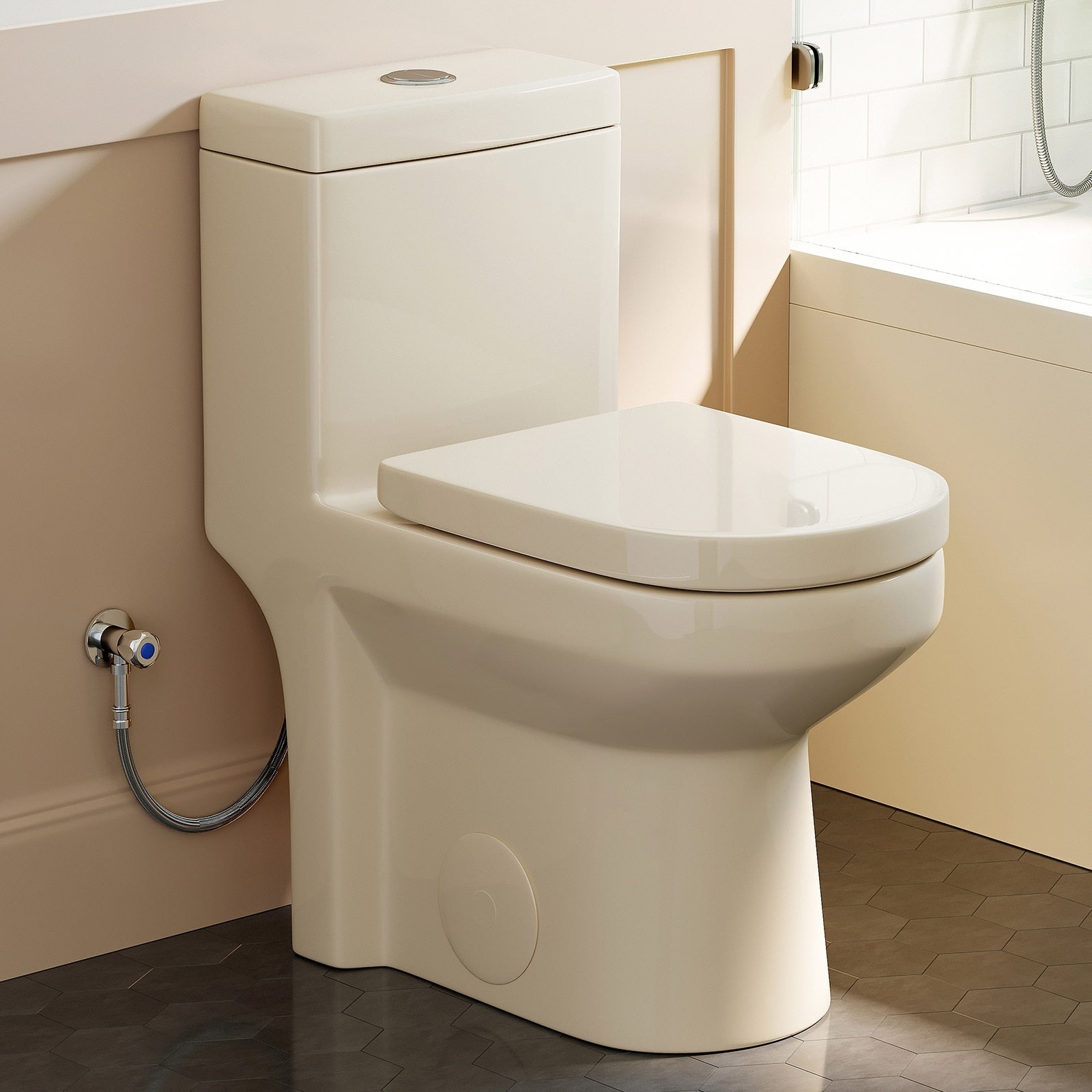 Horow 1 Piece Powerful Dual Flush Toilet Bisque 0.8 1.28 Gpf 12 Inch Rough In N A
