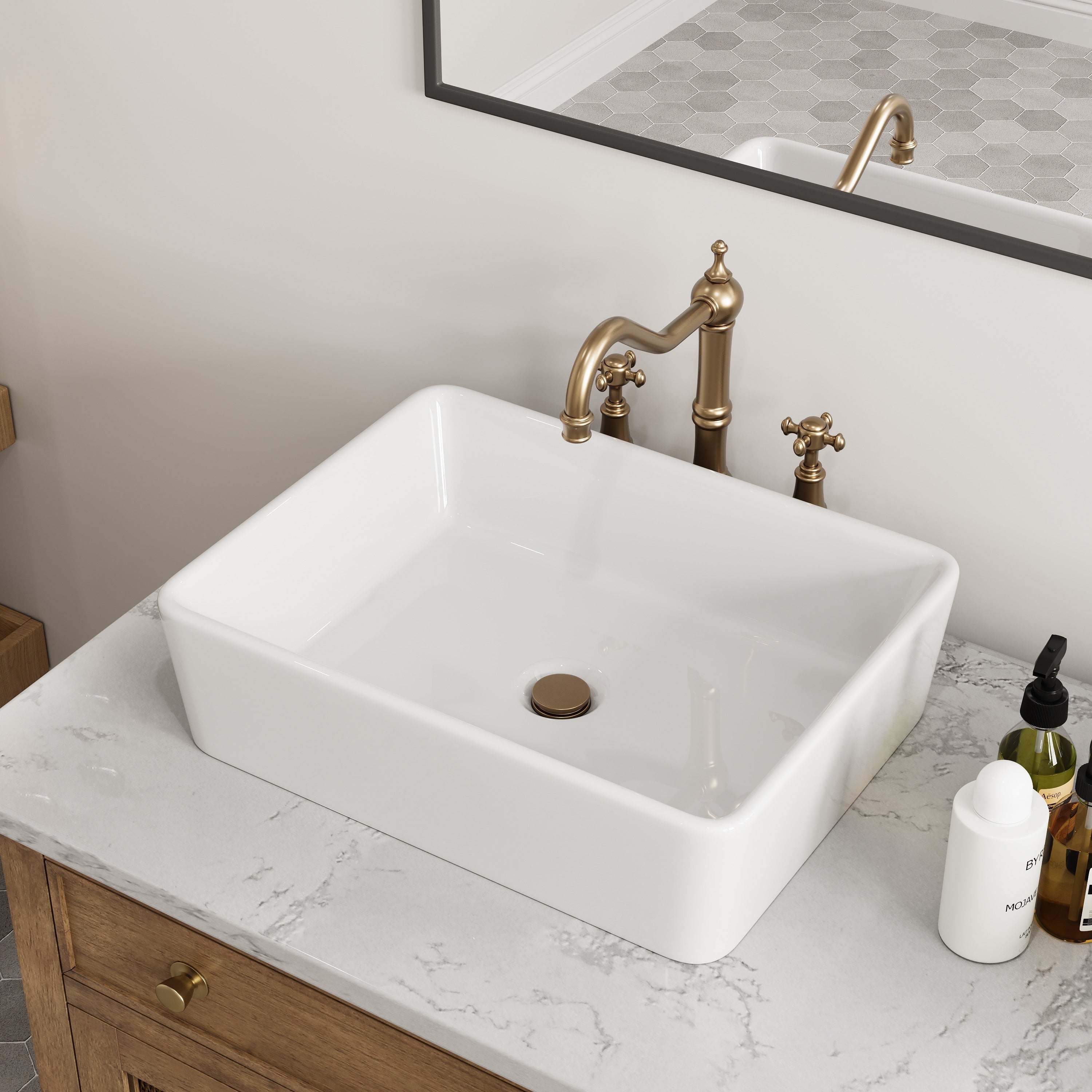 Horow 19 Inch Rectangular White Bathroom Ceramic Vessel Sink Art Basin N A