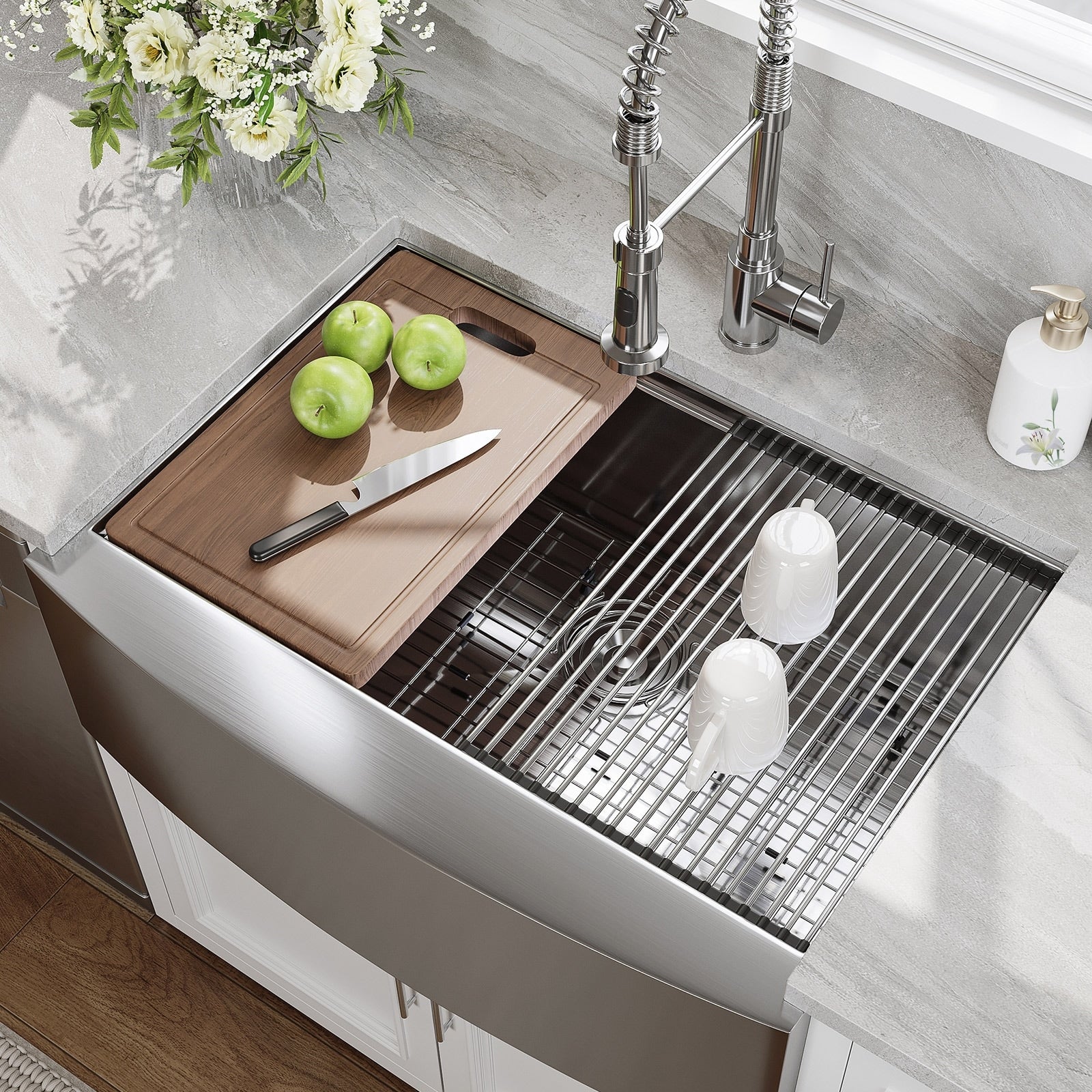 Horow 33 In. Drop In 18 Gauge Stainless Steel Workstation Kitchen Sink With Single Bowl And Built In Ledge