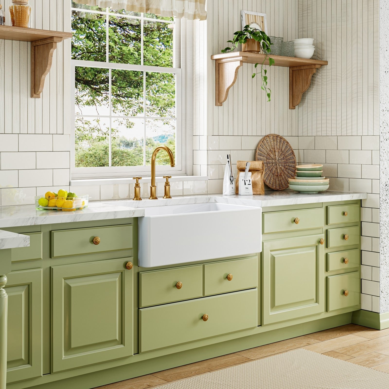 Horow 33 In. White Fireclay Rectangular Farmhouse Apron Front Kitchen Sink Single Bowl With Grid And Strainer