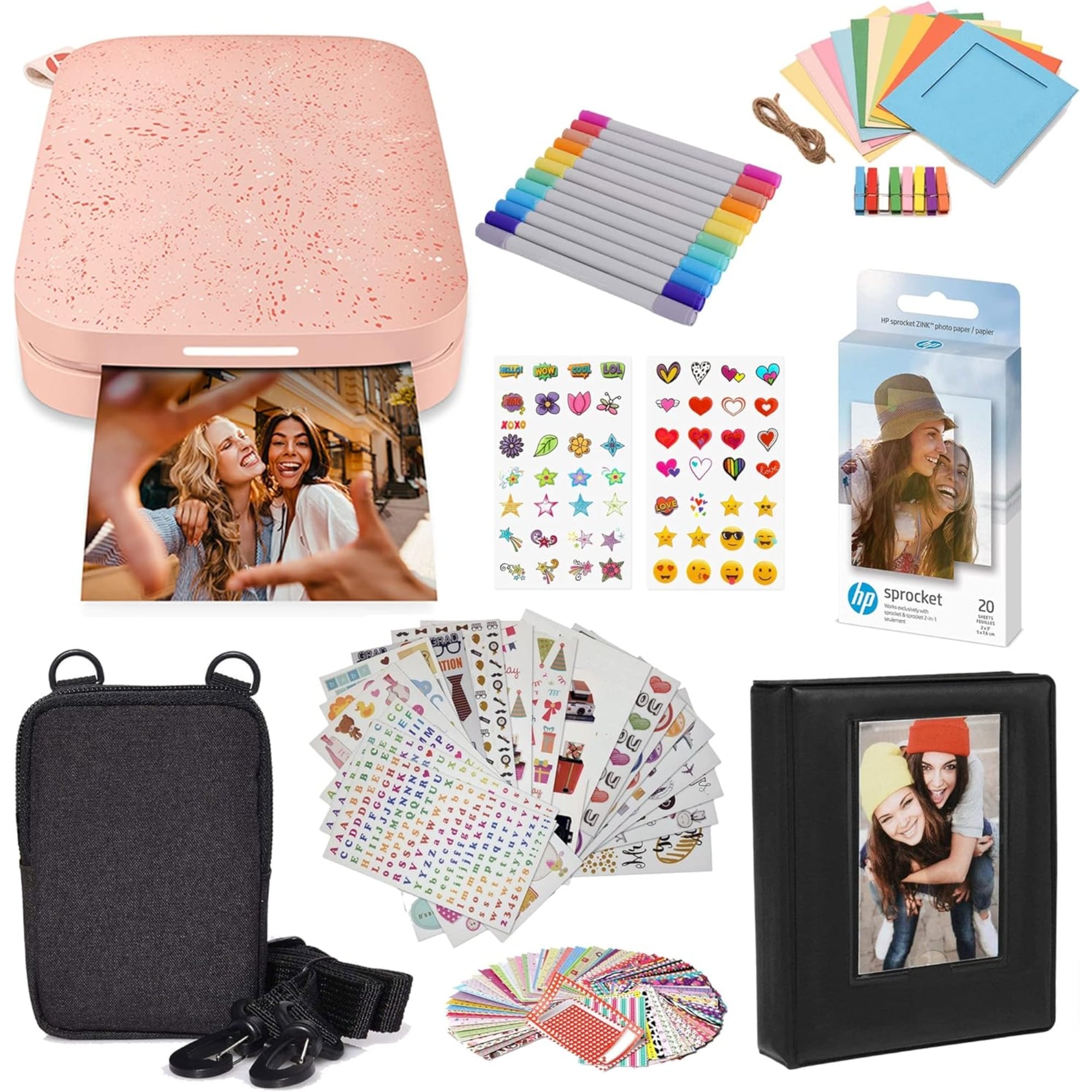 Hp Sprocket Portable 2X3 Instant Photo Printer Black Noir Photo Paper Accesories Starter Bundle