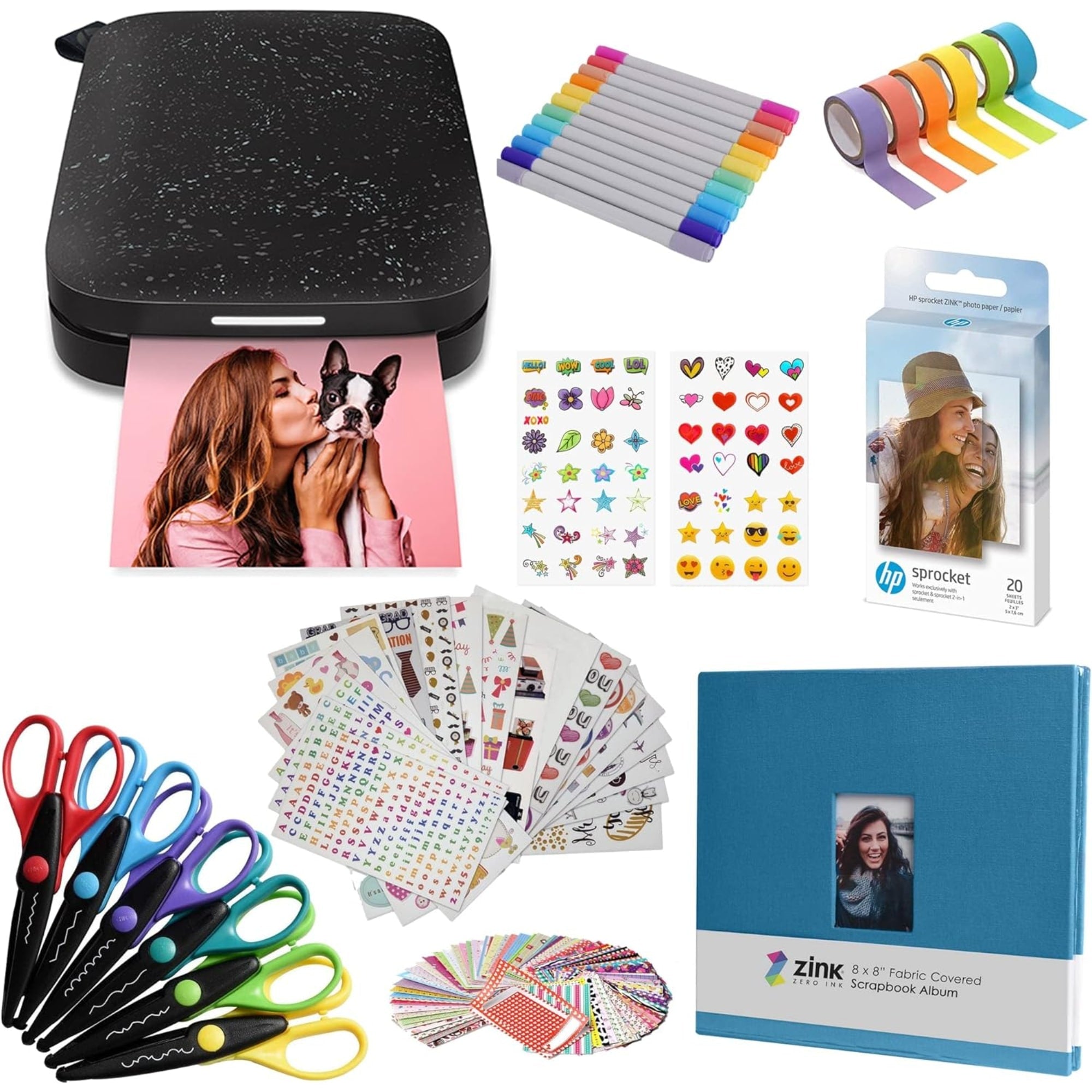 Hp Sprocket Portable 2X3 Instant Photo Printer Black Noir Accesories Scrapbook Bundle