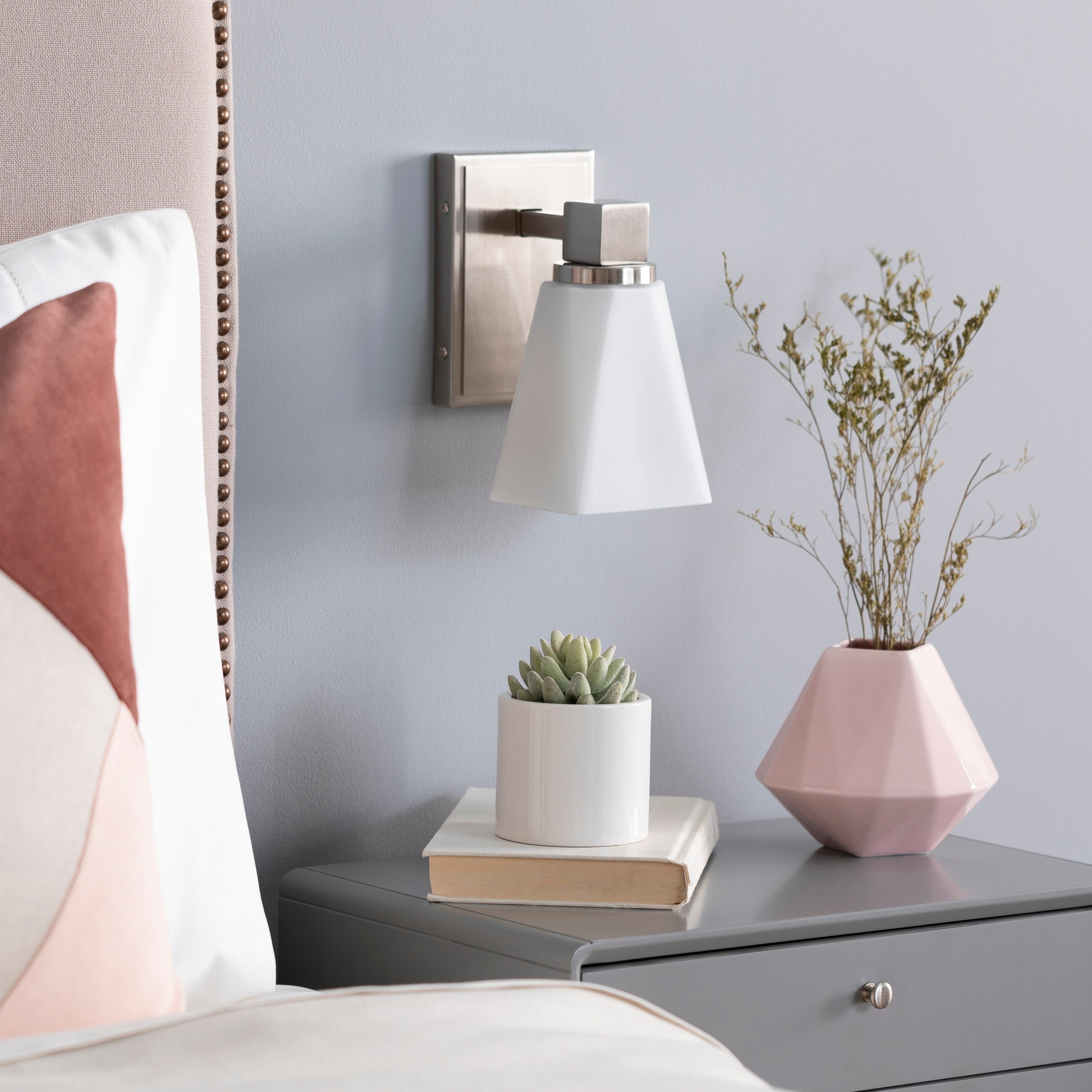 Hadlee Modern Nickle Frosted Glass Wall Sconce 8.75 H X 4.25 W X 6 D
