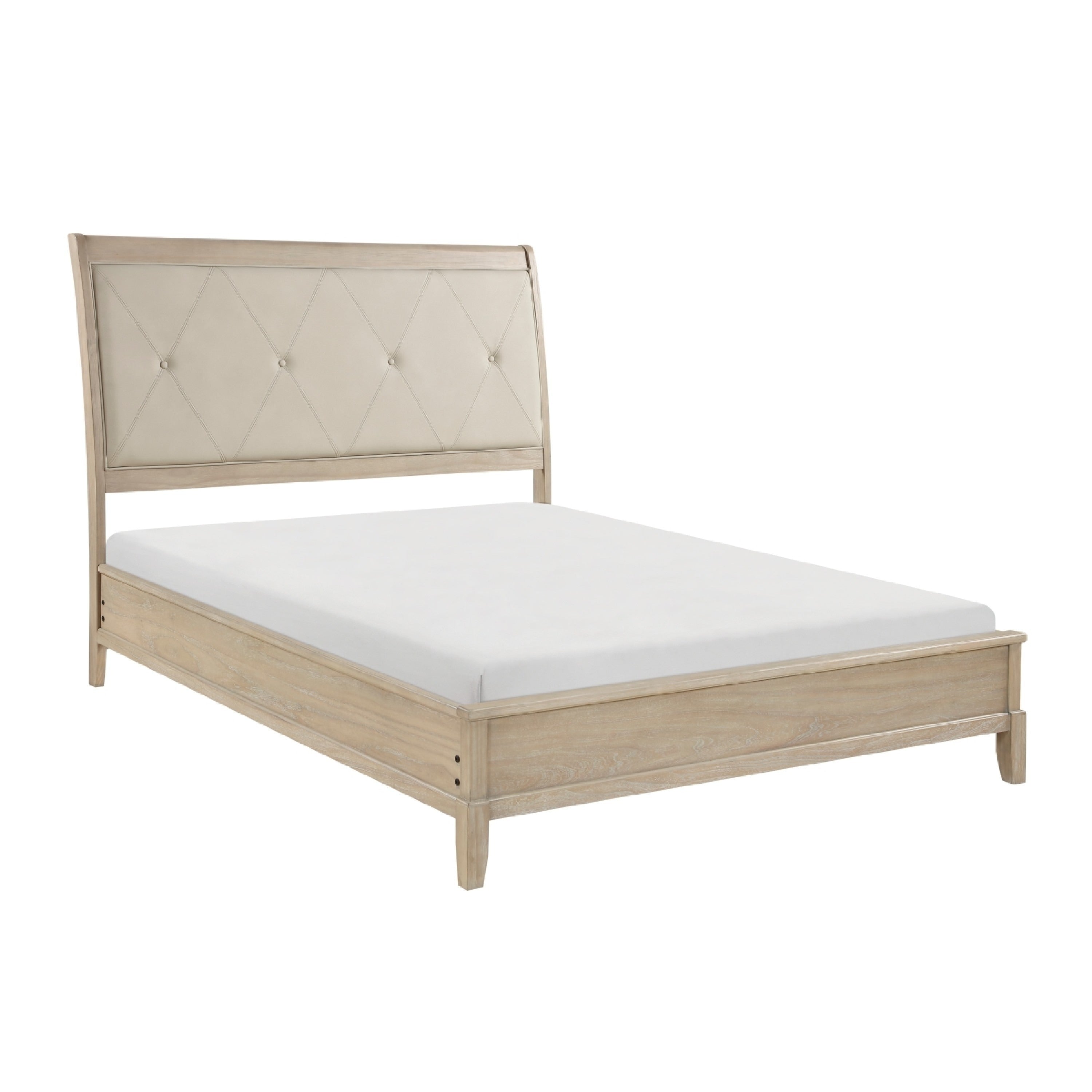 Hadly Full Bed Tufted Headboard Luxe Faux Leather Upholstery Beige Wood