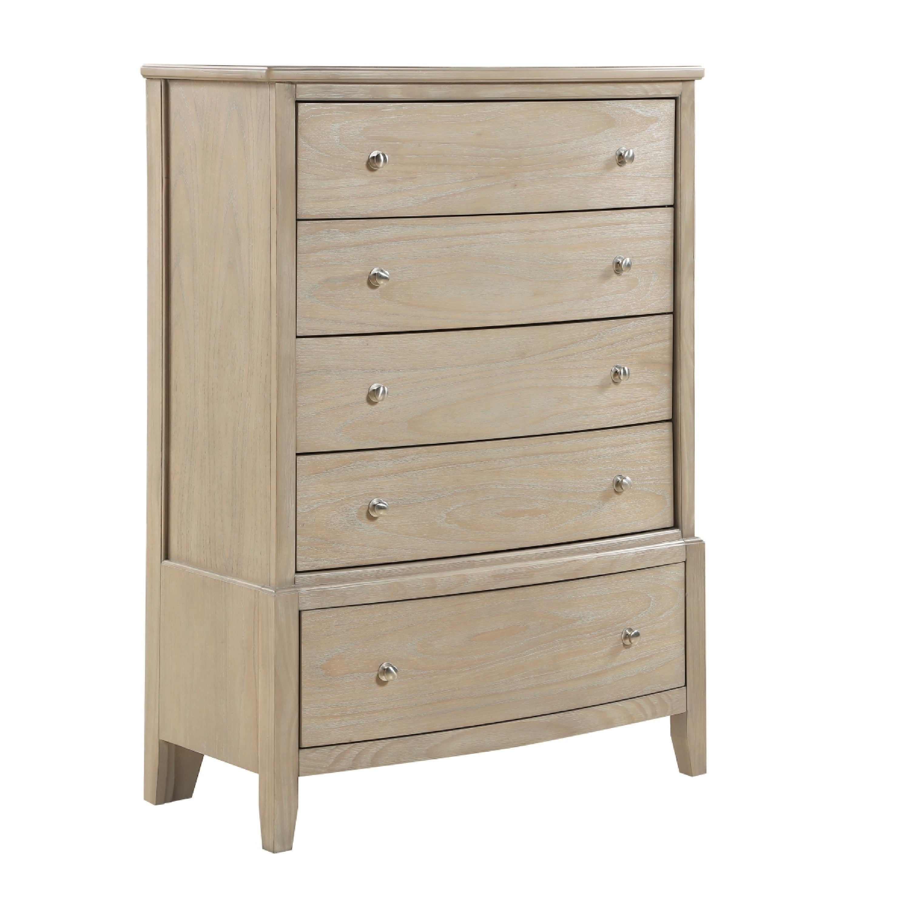 Hadly Tall Dresser Chest 5 Drawers Satin Nickel Knobs Rustic Beige