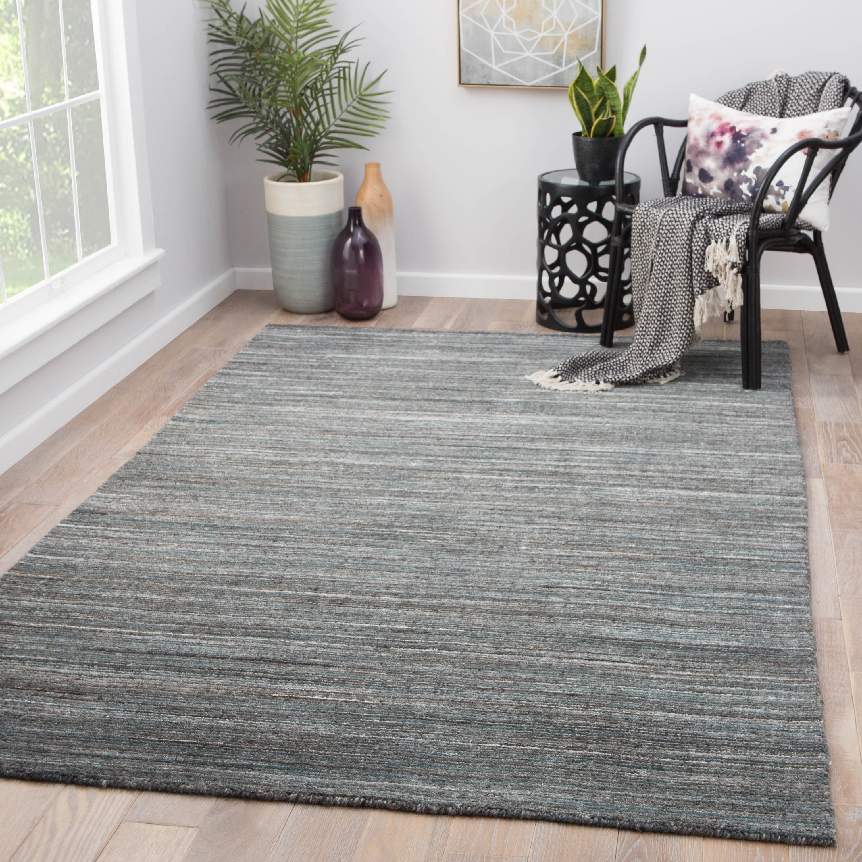 Hadrian Handmade Solid Dark Blue Area Rug 5X8