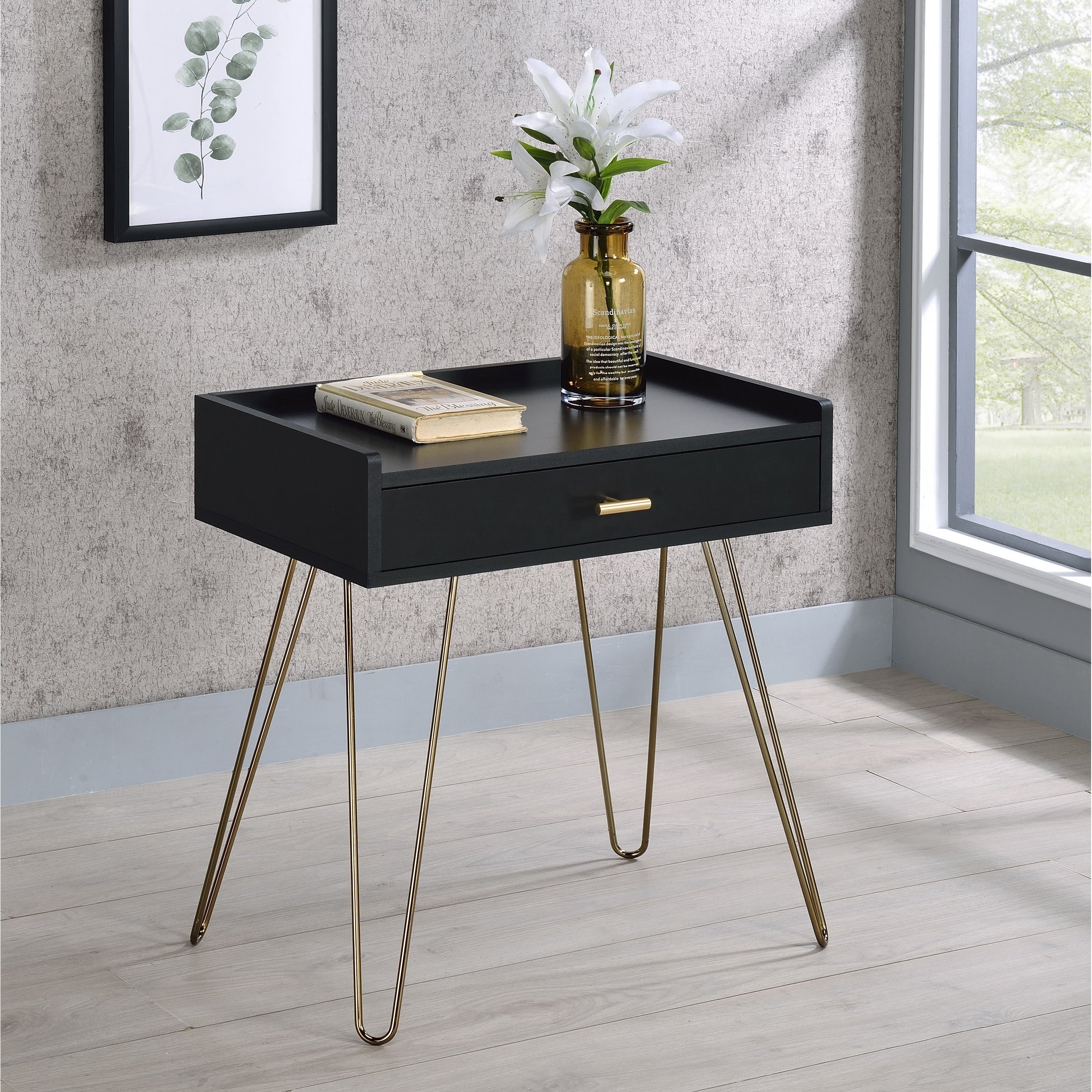 Hailey Black And Gold Wood Storage End Table
