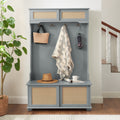 Hall Tree Storage Bench With Shoe Rack And Rattan Door For Entryway