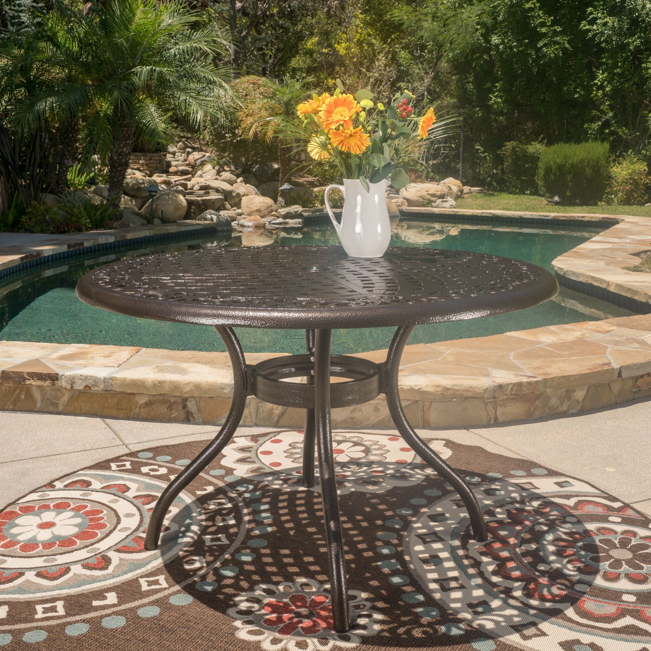 Outdoor Hallandale Round Cast Aluminum Bronze Dining Table Only By Christopher Knight Home