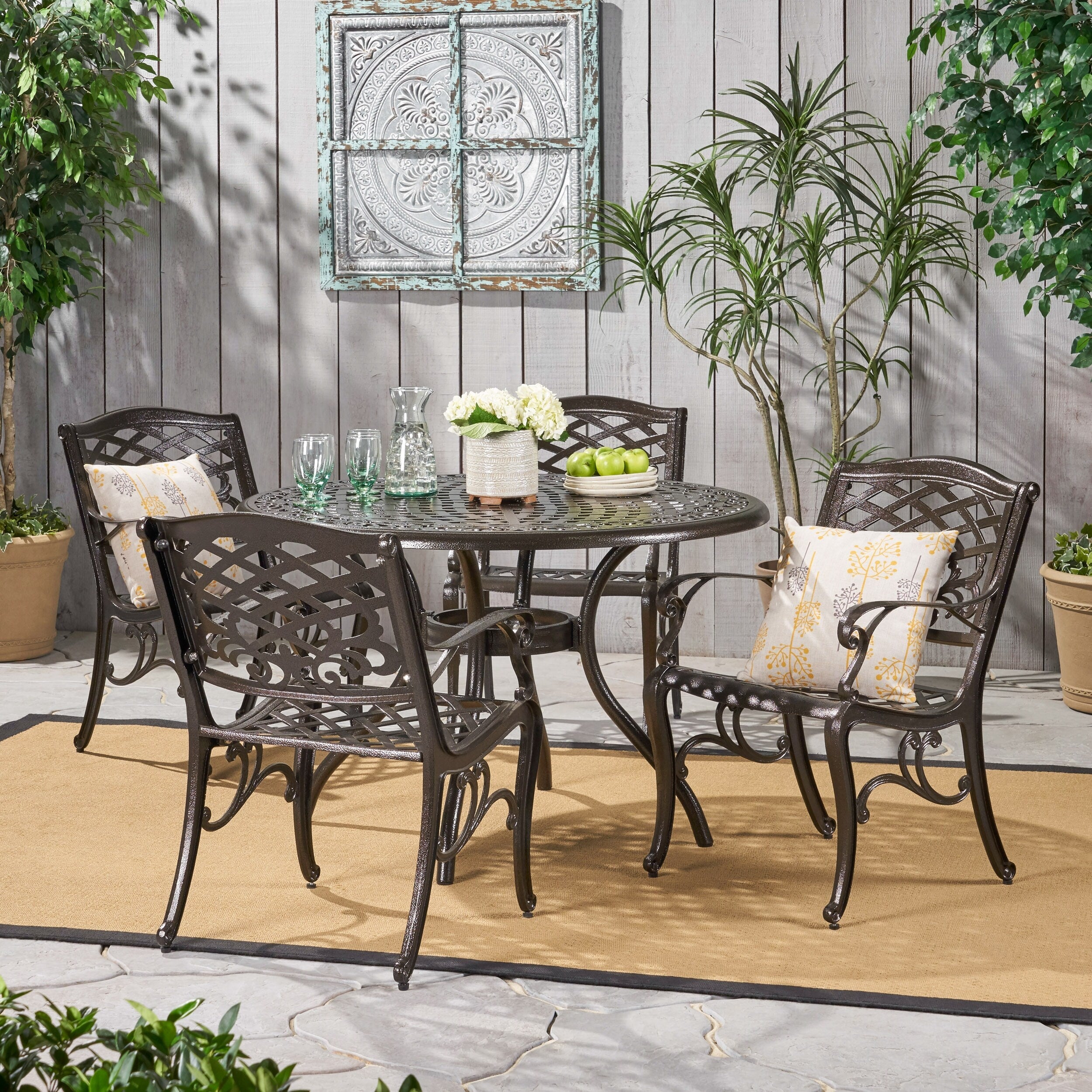 Hallandale Sarasota Cast Aluminum Bronze 5 Piece Outdoor Dining Set By Christopher Knight Home