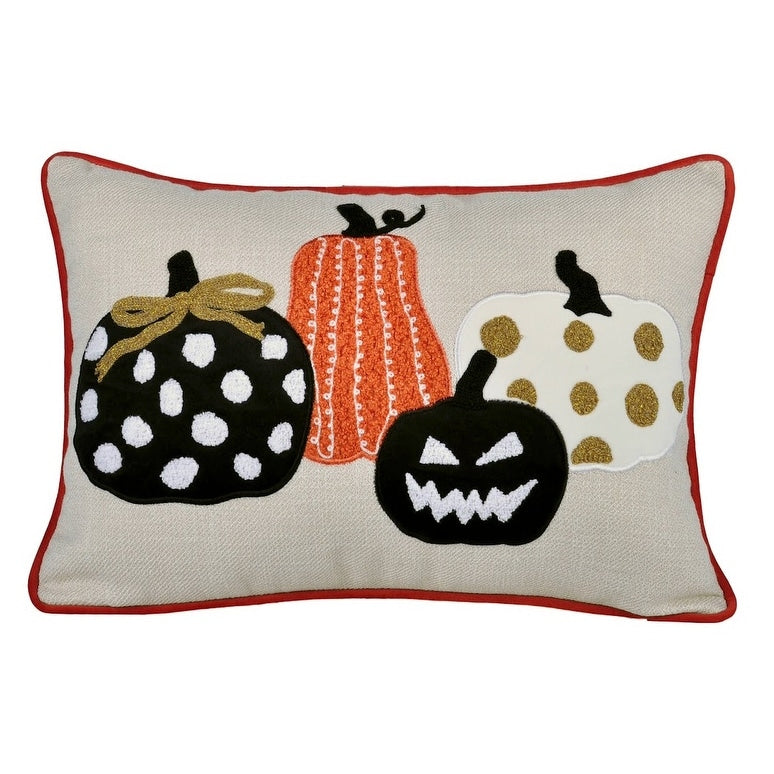 Halloween Pumpkin Embroidered Throw Pillow Spooky Polka Dot Linen Cushion Set Of 2