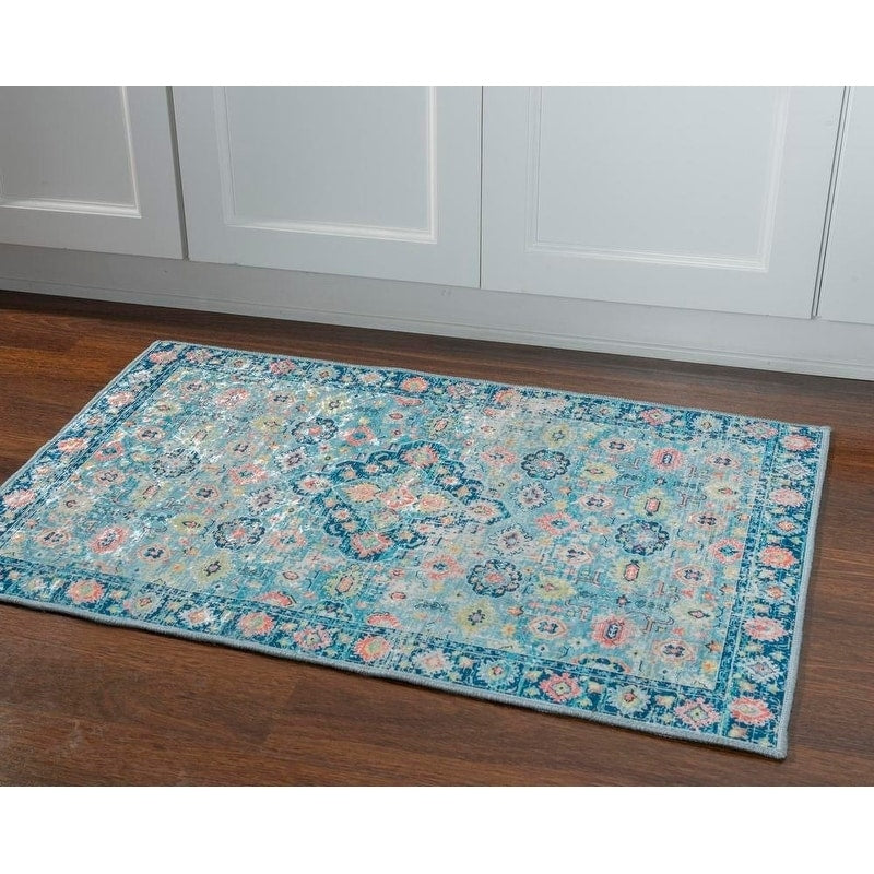 Halogen Bellis Blue Ivory Area Rug 5 X 7