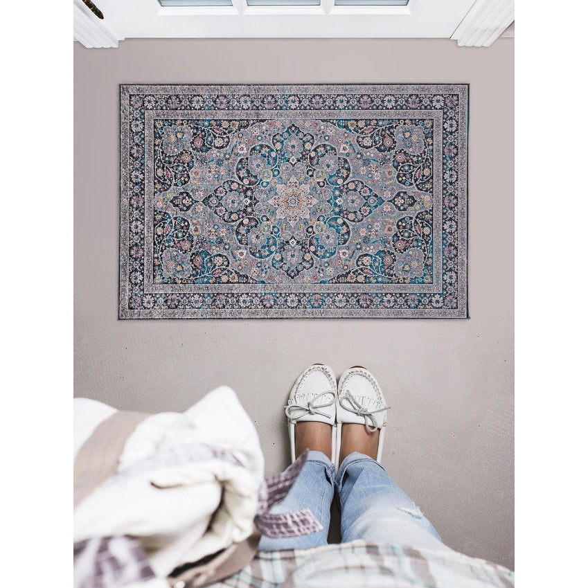 Halogen Veroni Grey Teal Area Rug 22 X 32