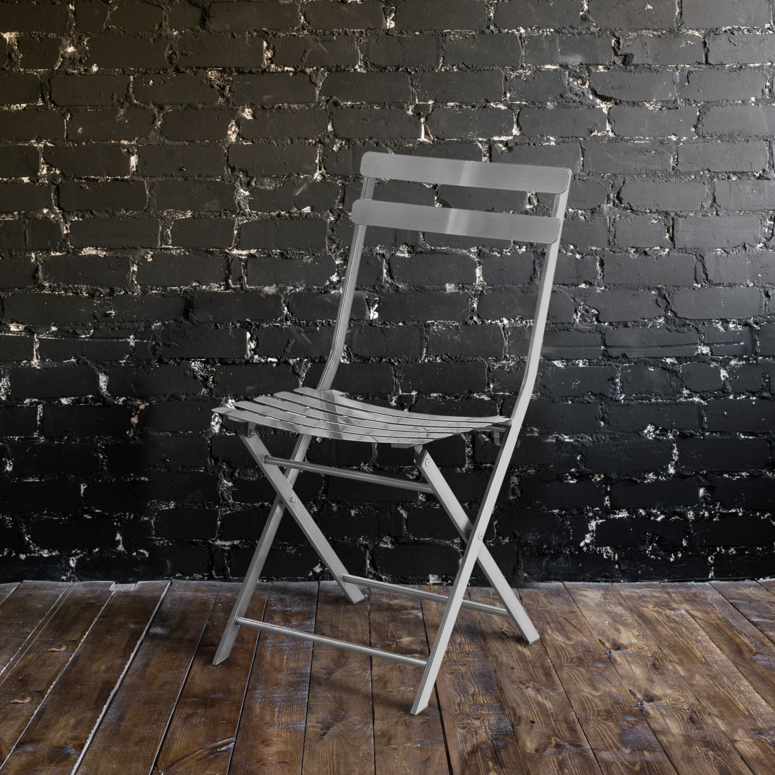 Furniture Of America Halsey Stainless Steel Folding Side Chairs Set Of 2 16 1 2 W X 21 D X 32 H