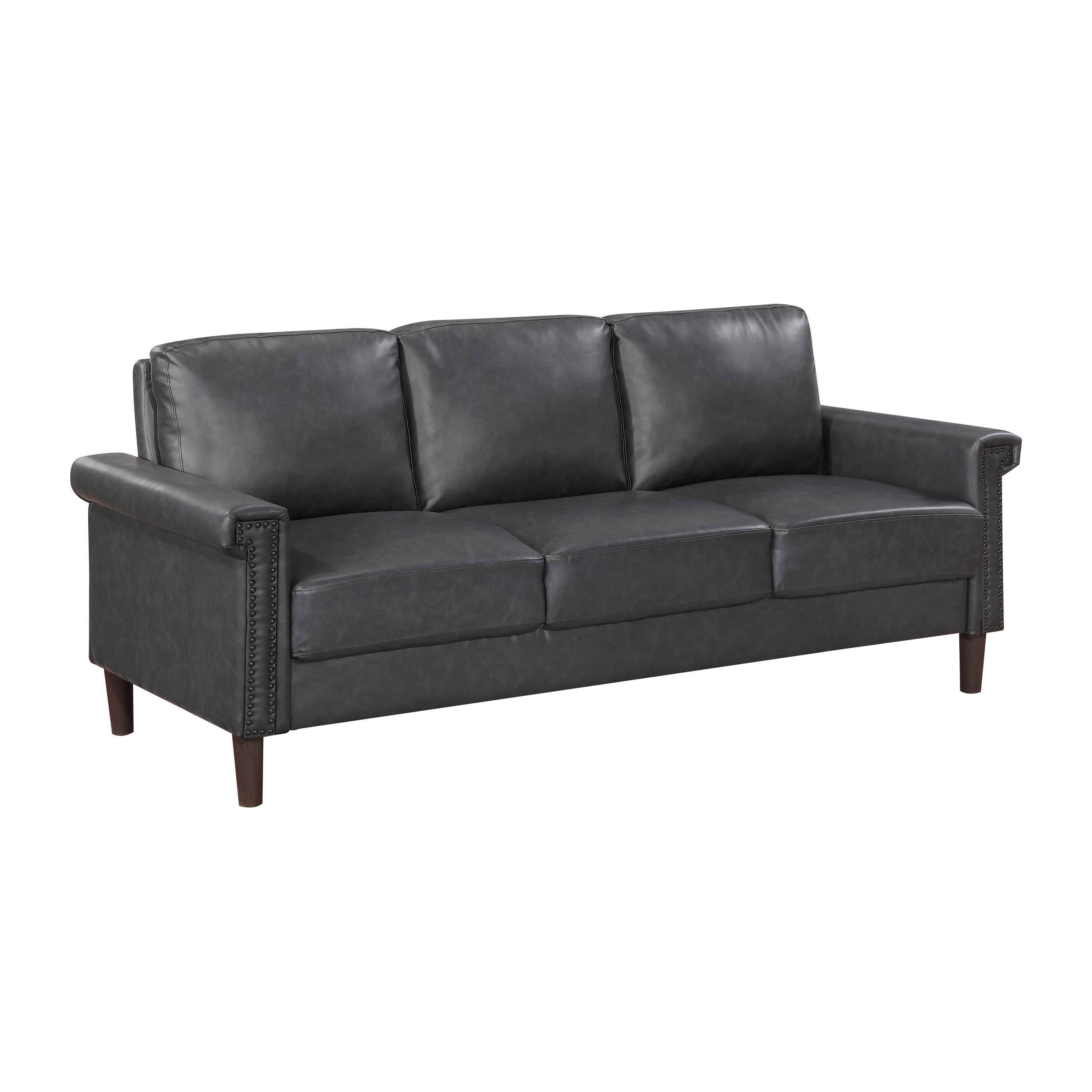 Halston 79 Faux Leather Rectangle Living Room Sofa With Nailhead Trim