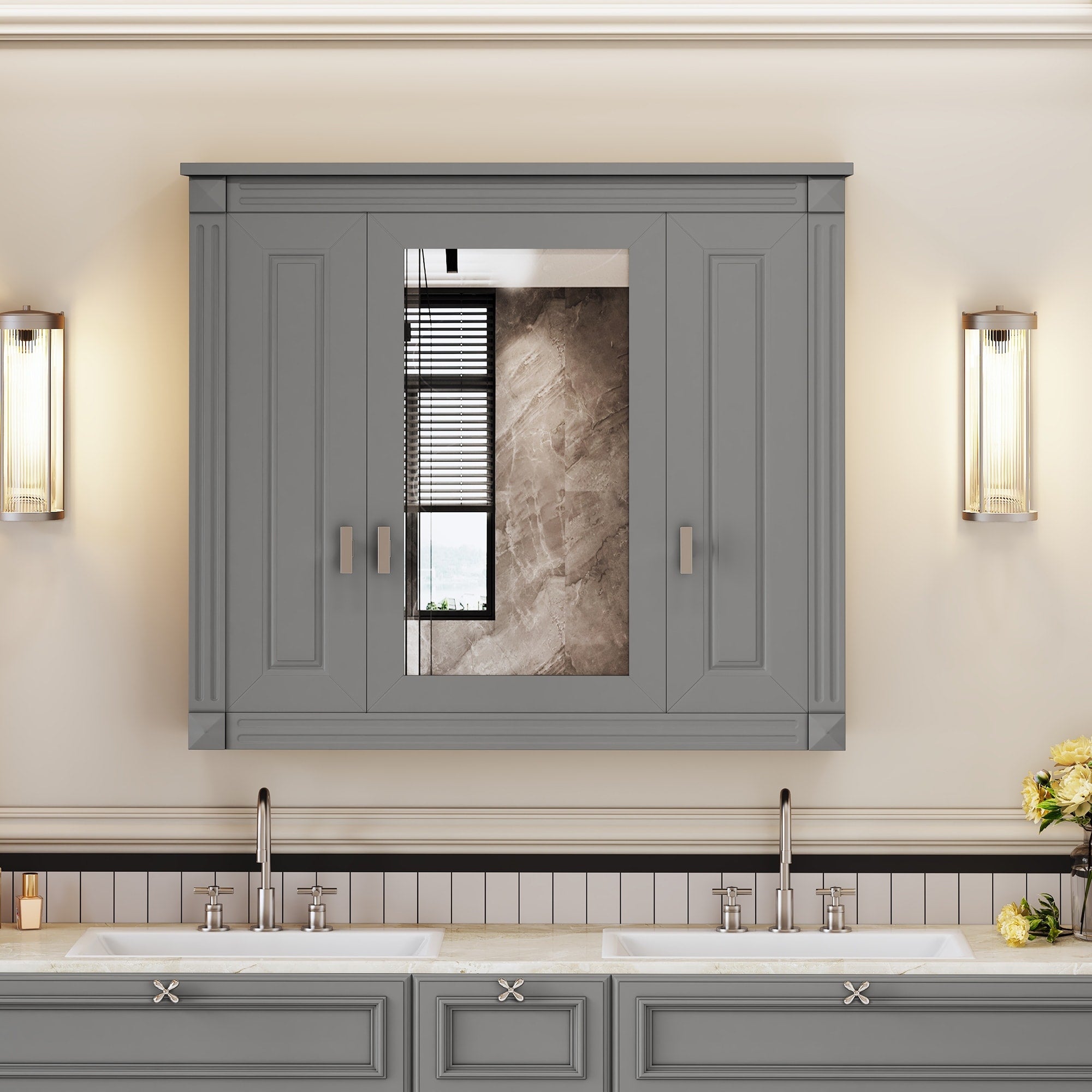 Halston Modern 35 Wall Mounted Medicine Cabinet With Adjustable Shelves High Quality Mirrored Doors By Gdfstudio