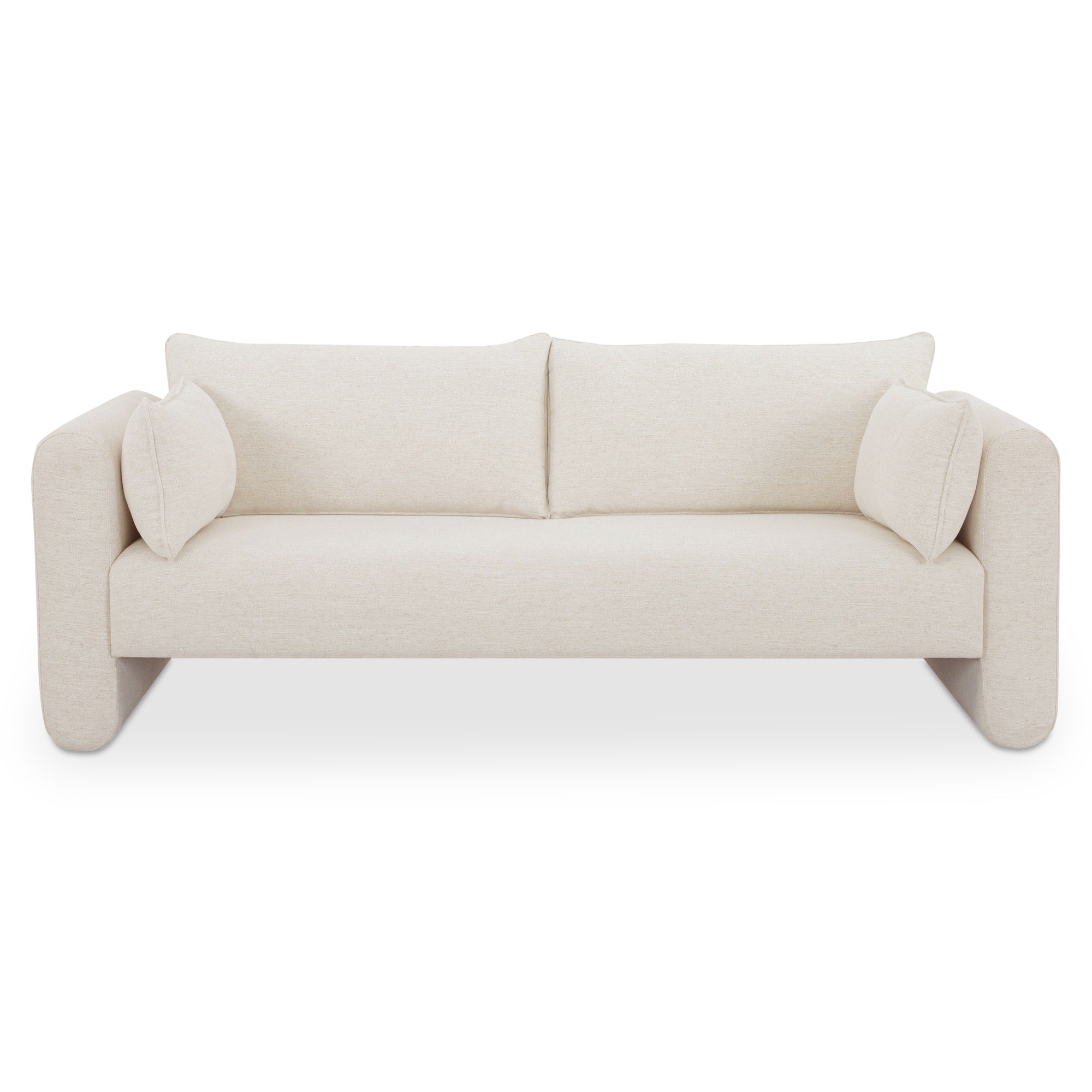 Halven Sofa Curved Arm Polyester Linen Upholstery Beige Flecked Texture Seats Three Oat