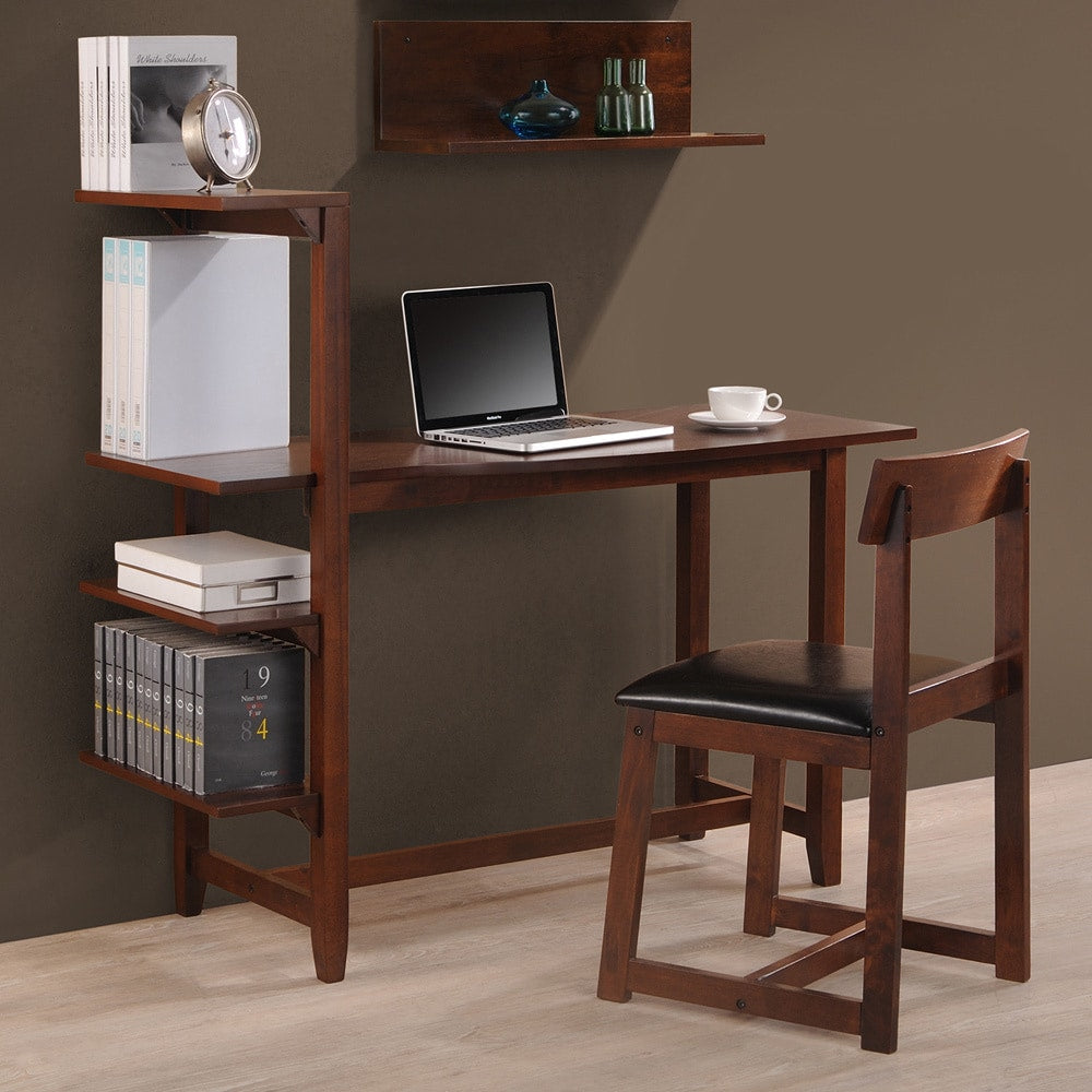 Hamburg Contemporary 4 Tier Bookshelf Desk And Faux Leather Desk Chair Study Set