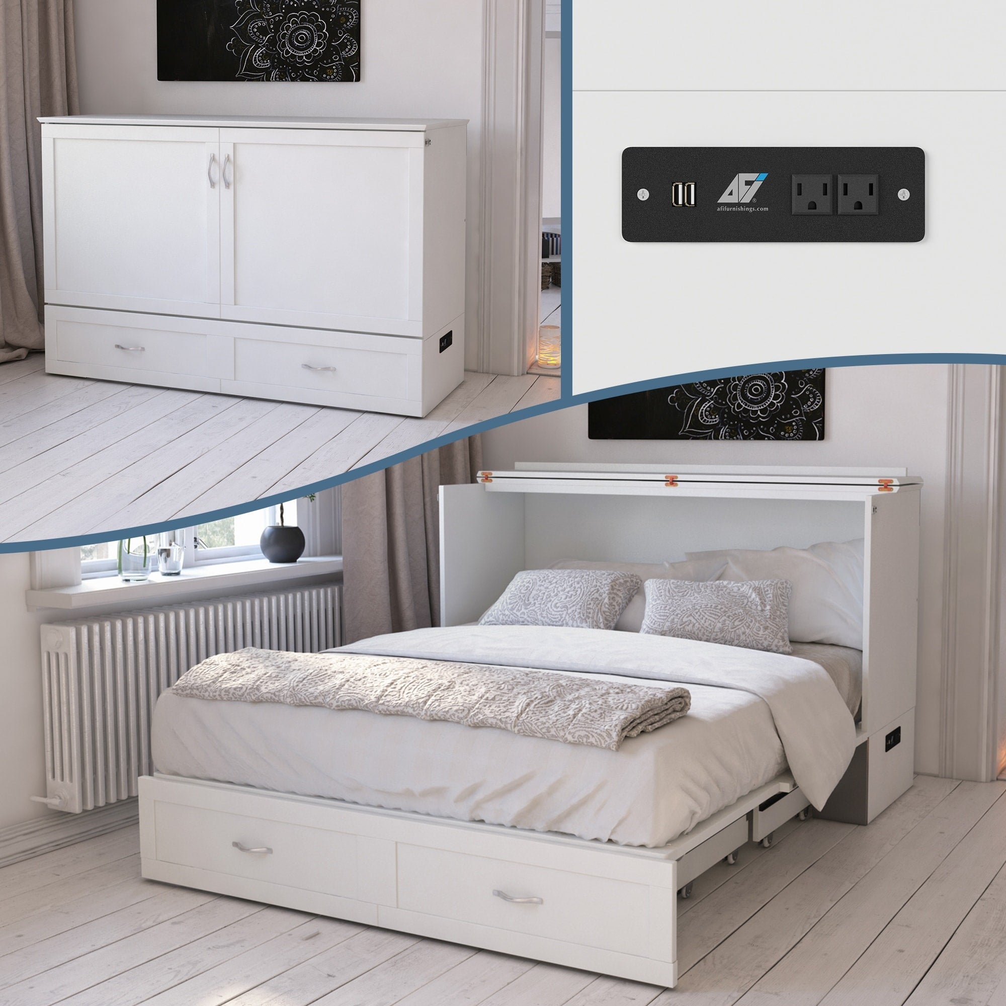 Hamilton Murphy Bed Chest Queen White With Charging Station