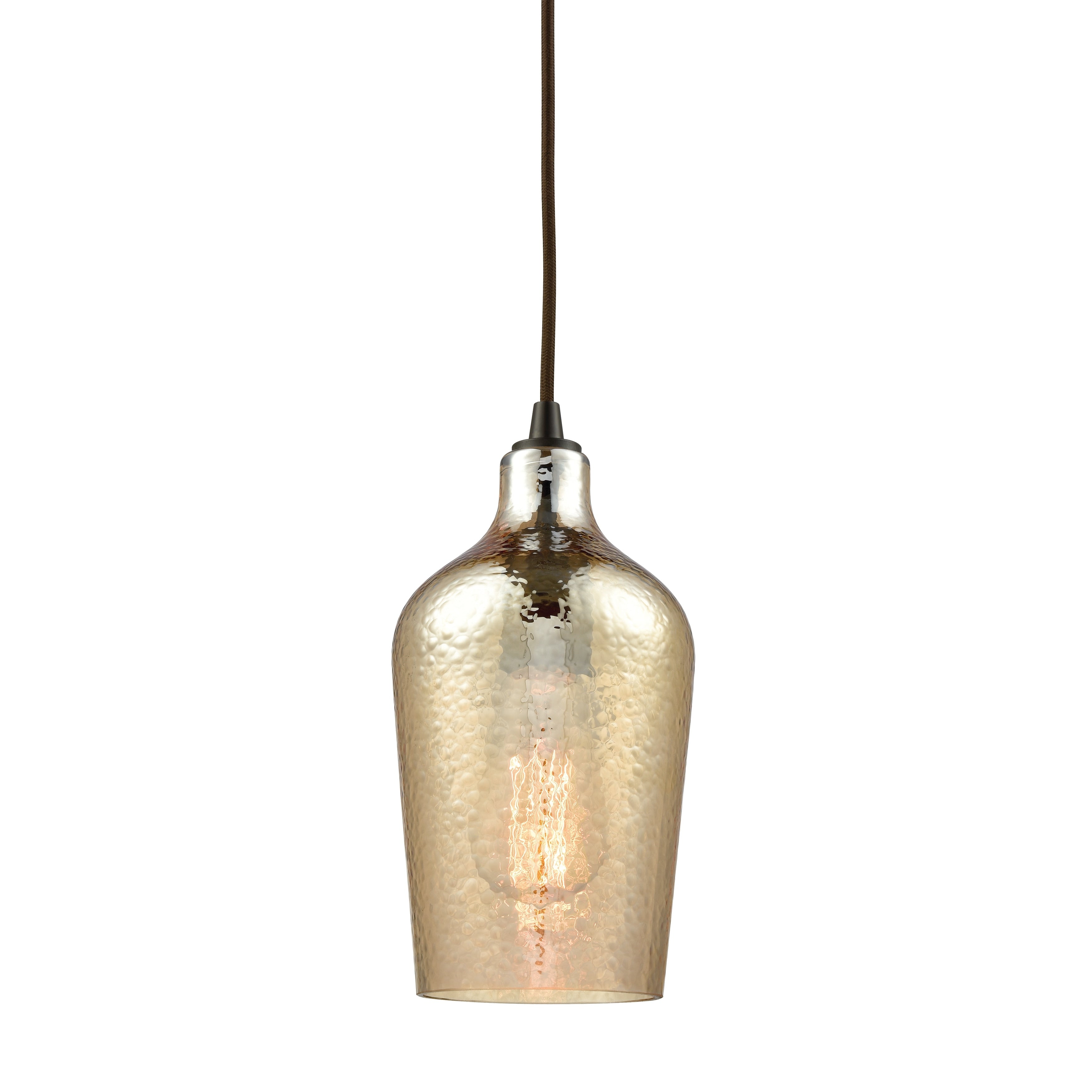 Hammered Glass 5 Inch Wide 1 Light Pendant In Oil Rubbed Bronze With Amber 5In W X 5In D X 10In H