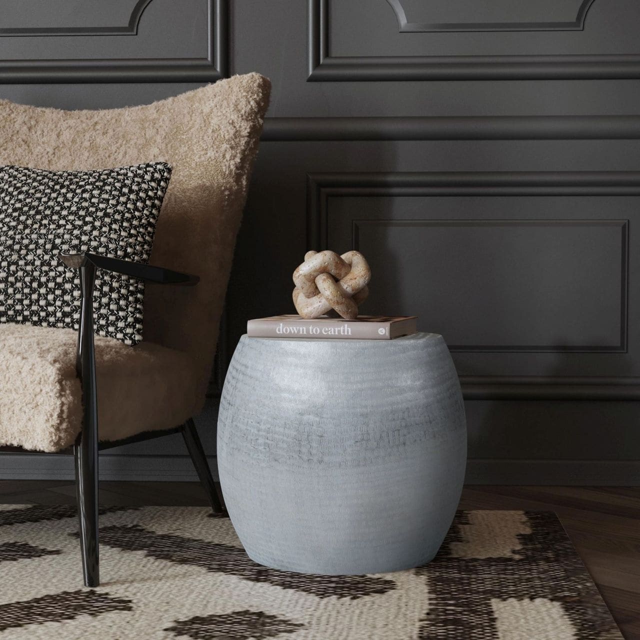 East At Mains Melrose Silver Aluminum Round Accent Table