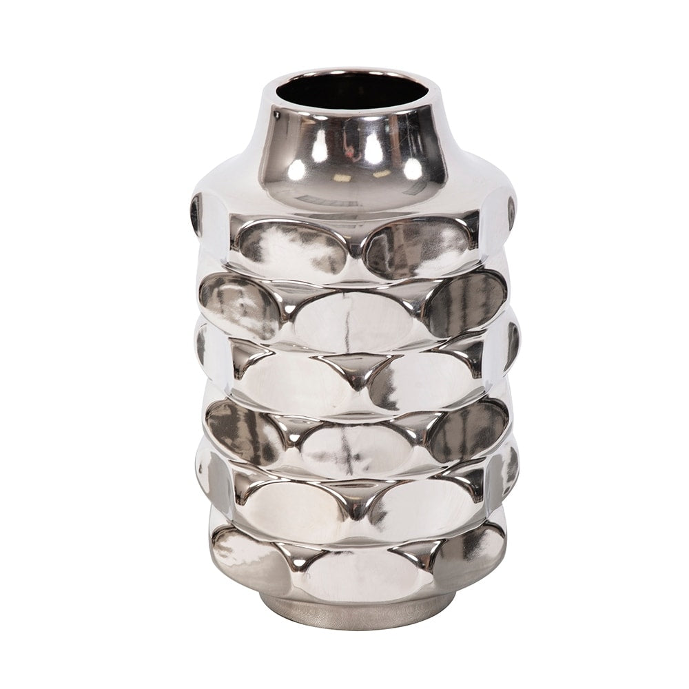 Allan Andrews Hammered Metallic Silver Ceramic Vase Small 10H X 6W X 6D