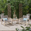 Hampton Outdoor 3 Piece Wood And Wicker Club Chairs And Side Table Set By Christopher Knight Home